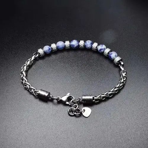 Handmade 6mm Blue Stone Beads Stainless Steel Bracelet Size ONE SIZE - 4 Thumbnail