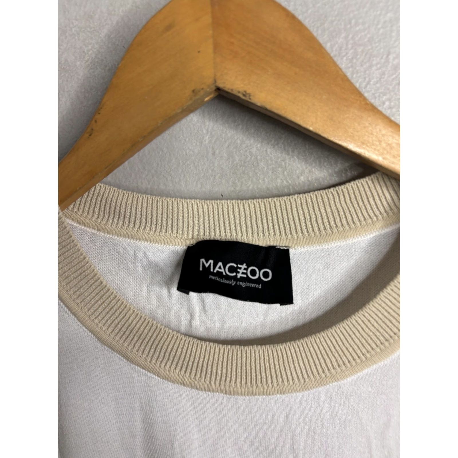 Vintage MACZOO Shirt Mens Medium White Beige Contrast Trim Crewneck Short Sleeve Knit Size US M / EU 48-50 / 2 - 2 Thumbnail