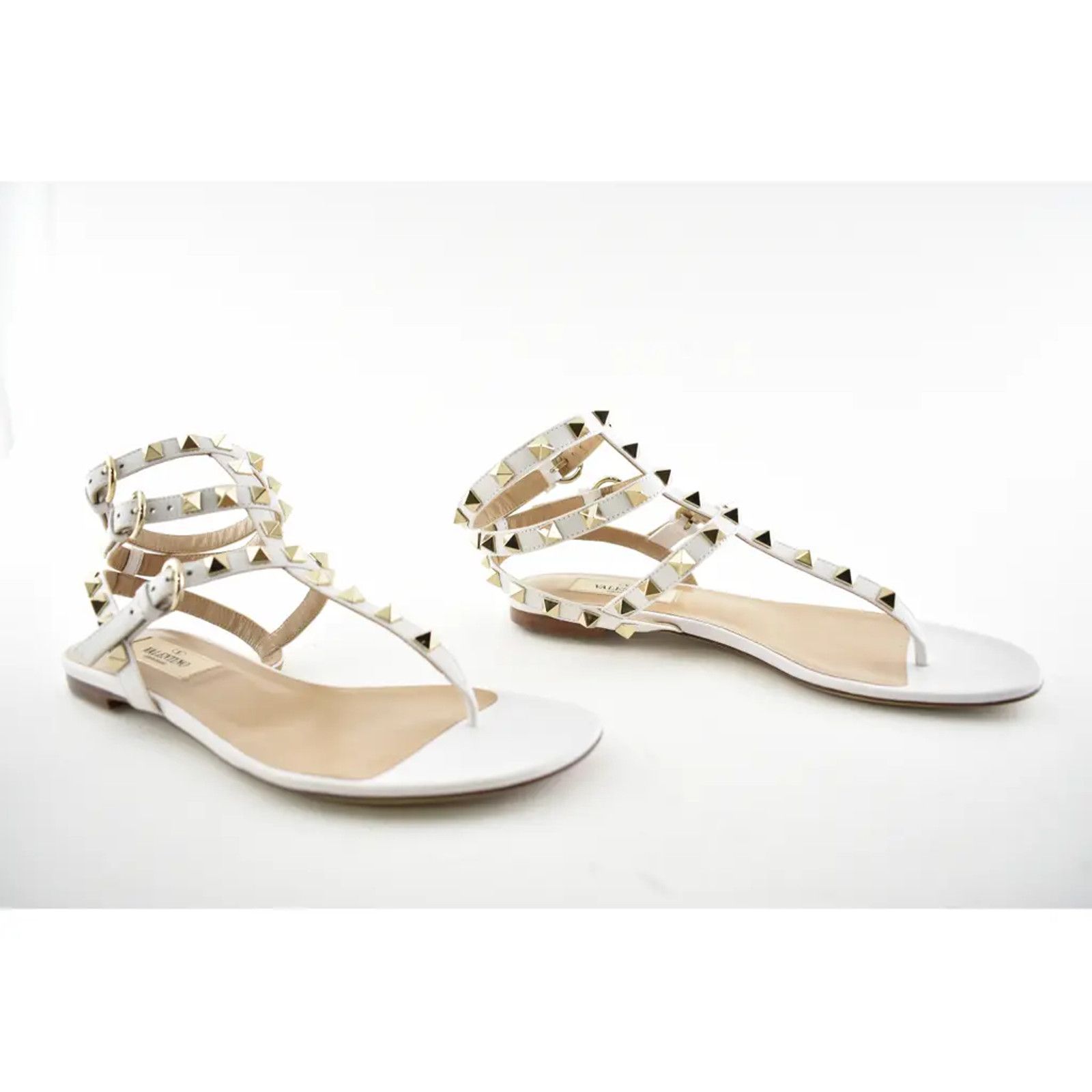 Valentino Valentino Rockstud White Leather Triple Ankle Strap Size US 5.5 / IT 35.5 - 4 Thumbnail