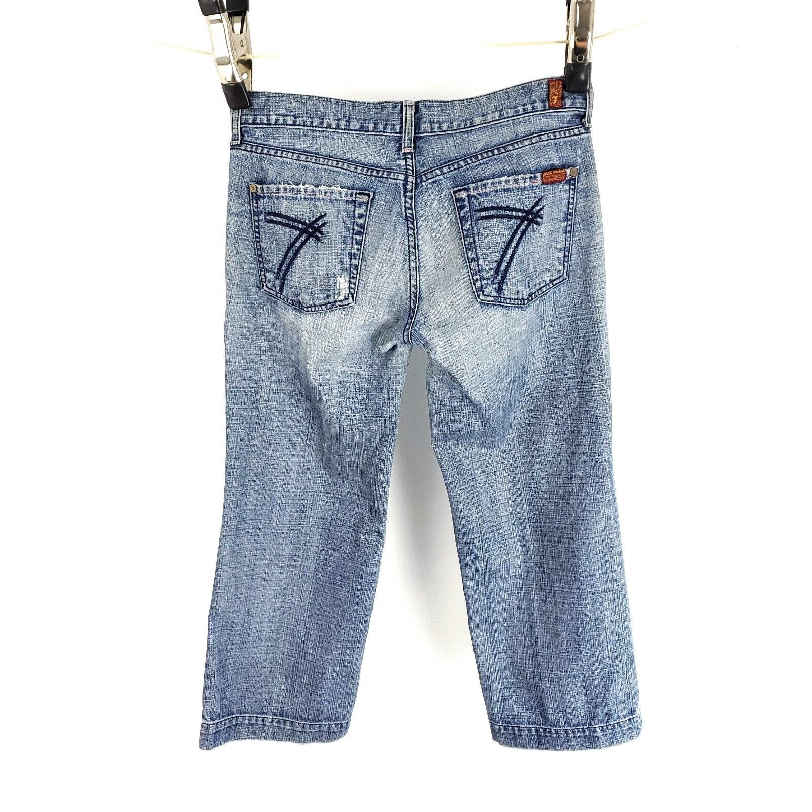 7 For All Mankind DAMAGED 7 For All Mankind Dojo Denim Blue Stone Wash Jeans L Size 33" - 3 Thumbnail