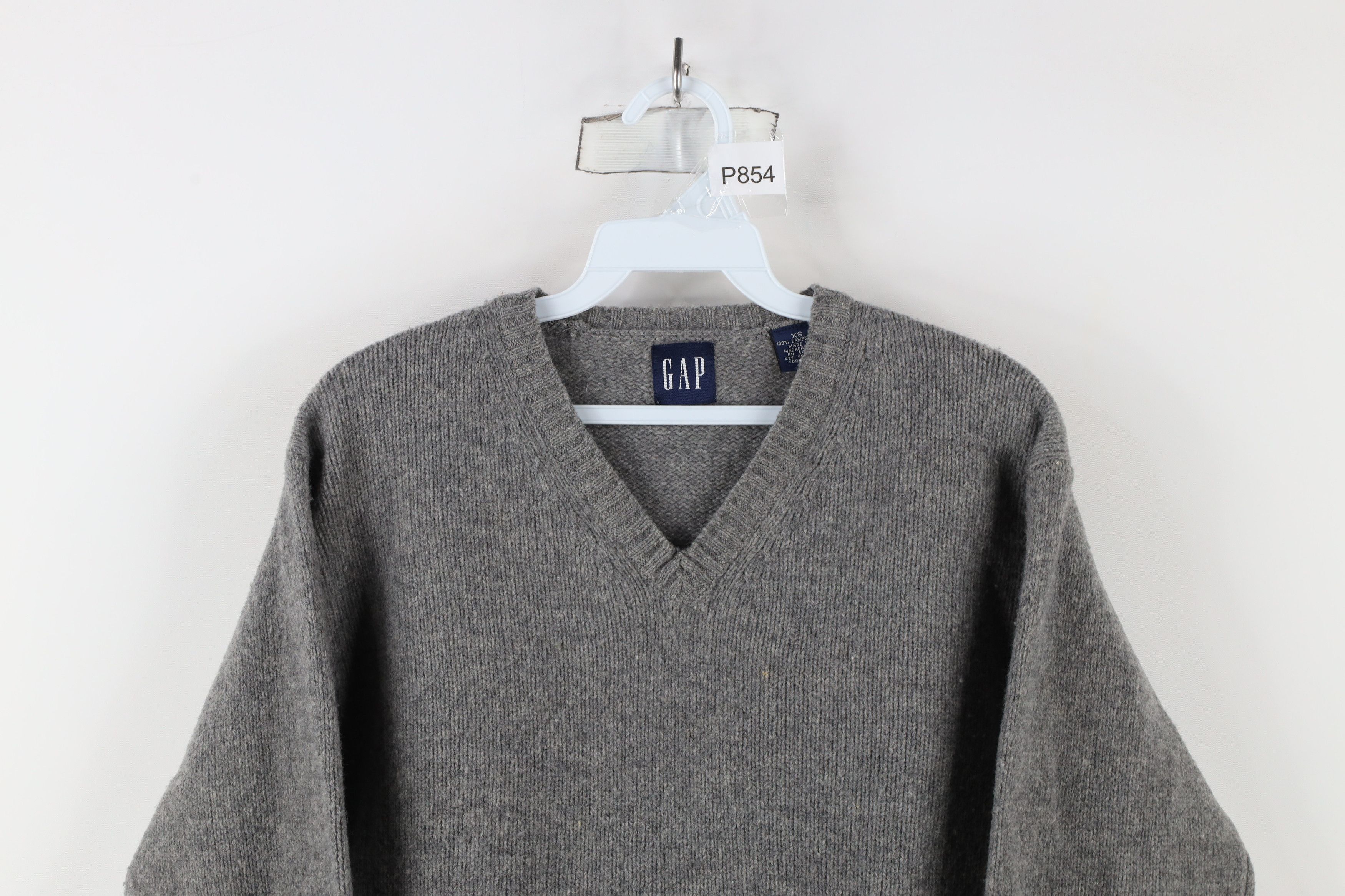 Gap × Vintage Vintage 90s Gap Lambswool Knit V-Neck Sweater Heather Gray Size US XS / EU 42 / 0 - 2 Thumbnail