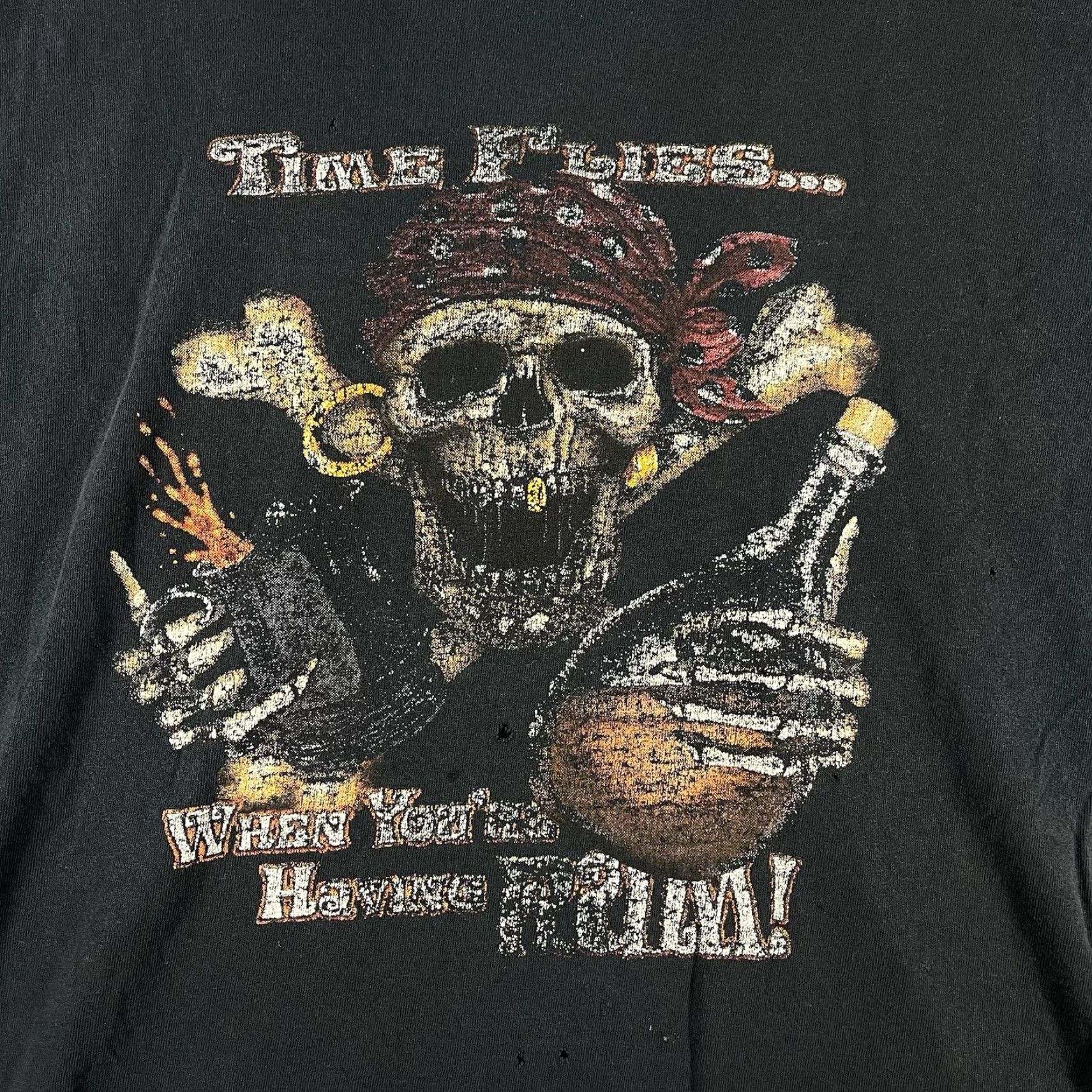 Gildan VINTAGE Gildan Pirate T-Shirt Skull Skeleton Black XL Horror Halloween Mens Size US XL / EU 56 / 4 - 2 Thumbnail