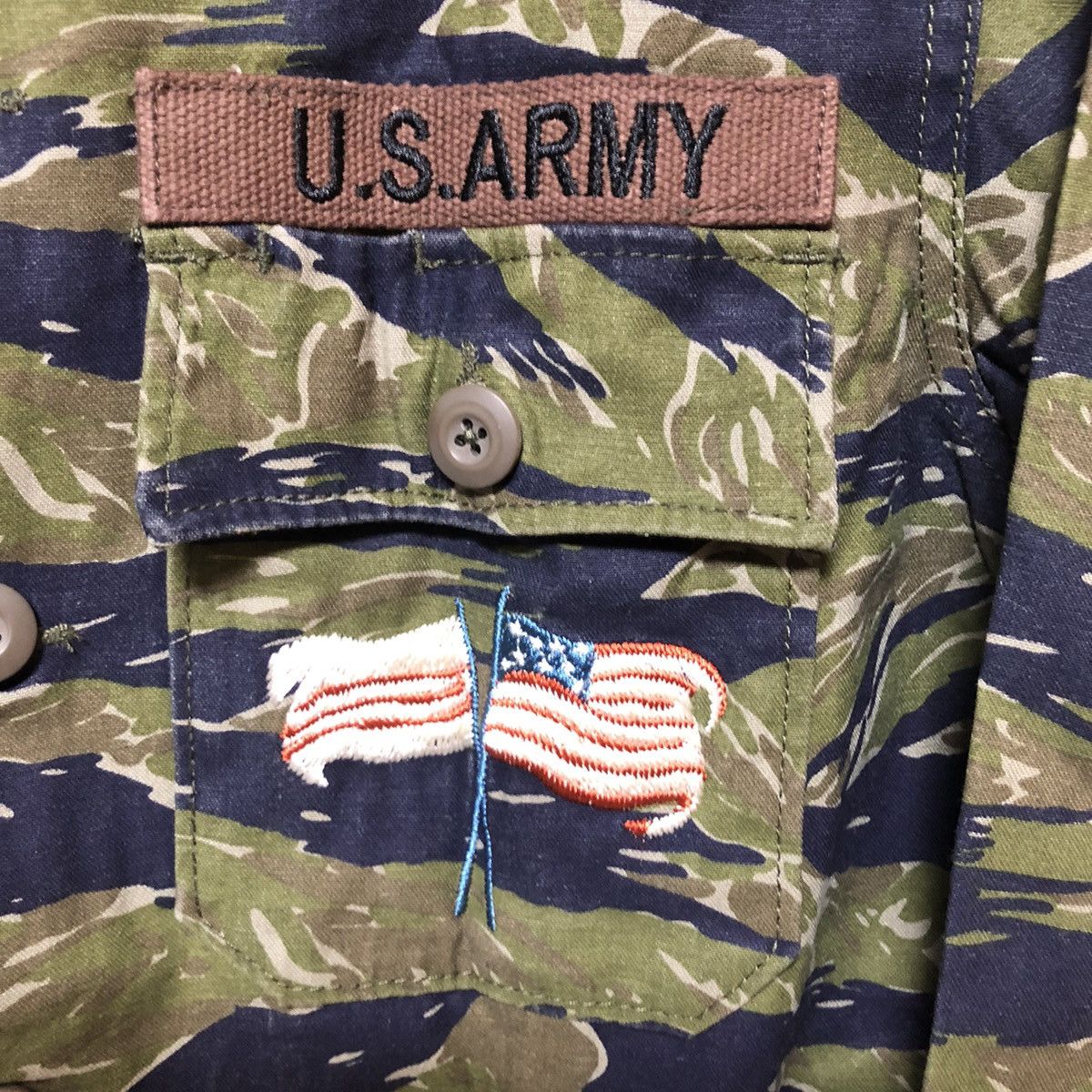 Vintage Houston Embroidery Military Tiger Stripe Camouflage Shirt