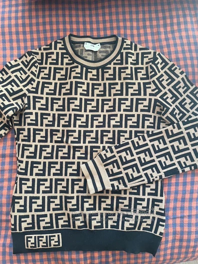 Fendi Fendi FF Pattern Round Neck Knit Woolen Sweater - Black Size XS / US 0-2 / IT 36-38 - 1 Thumbnail
