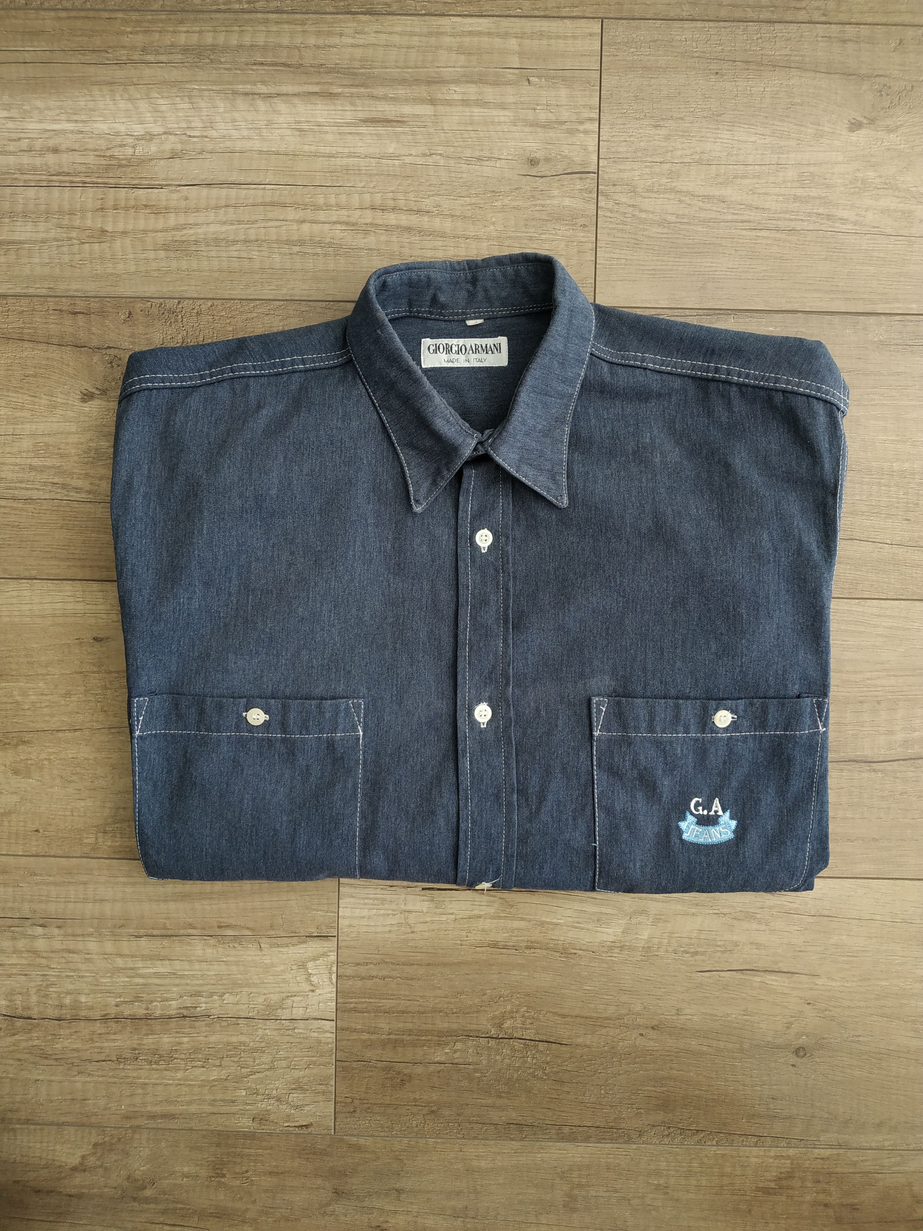 Giorgio Armani Armani Men's Vintage 80's Denim Button Up Shirt, s. LARGE Size US L / EU 52-54 / 3 - 5 Thumbnail