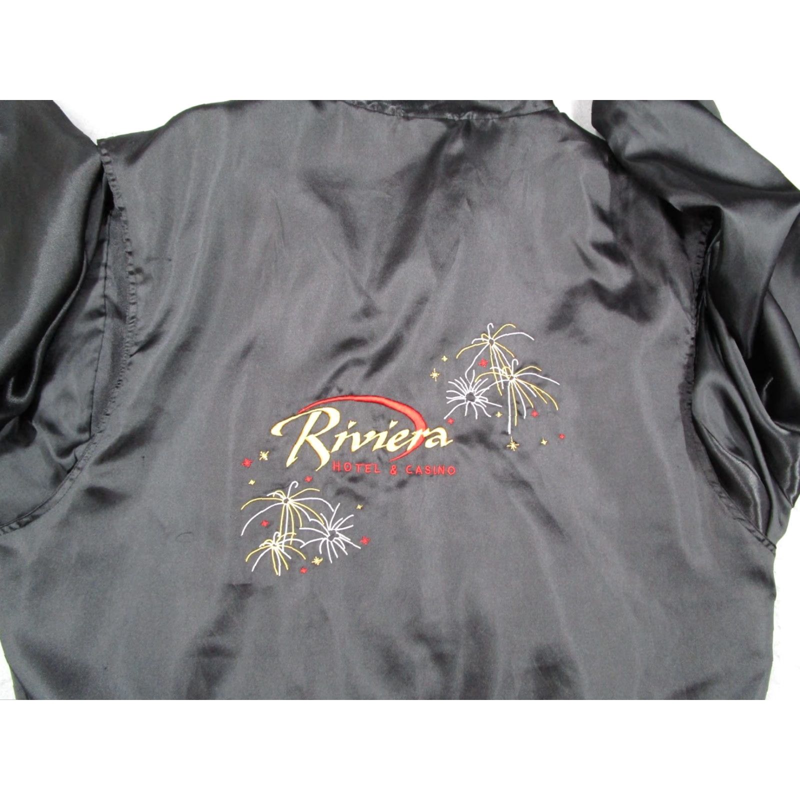 Rivieras VINTAGE Riviera Hotel & Casino Jacket Mens XL Black Satin Full Zip Embroidered Logo 80s 90s Las Vegas Bomber Jacket Size US XL / EU 56 / 4 - 6 Thumbnail