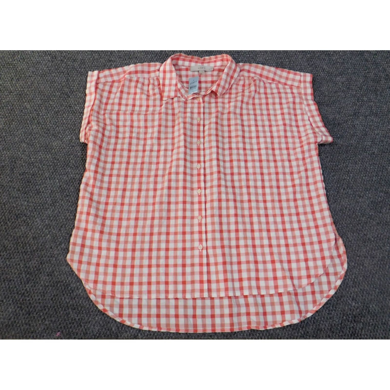Ann Taylor Loft Petite Top pink plaid button up womens rayon polyester casual XSXL? Size XL / US 12-14 / IT 48-50 - 3 Thumbnail