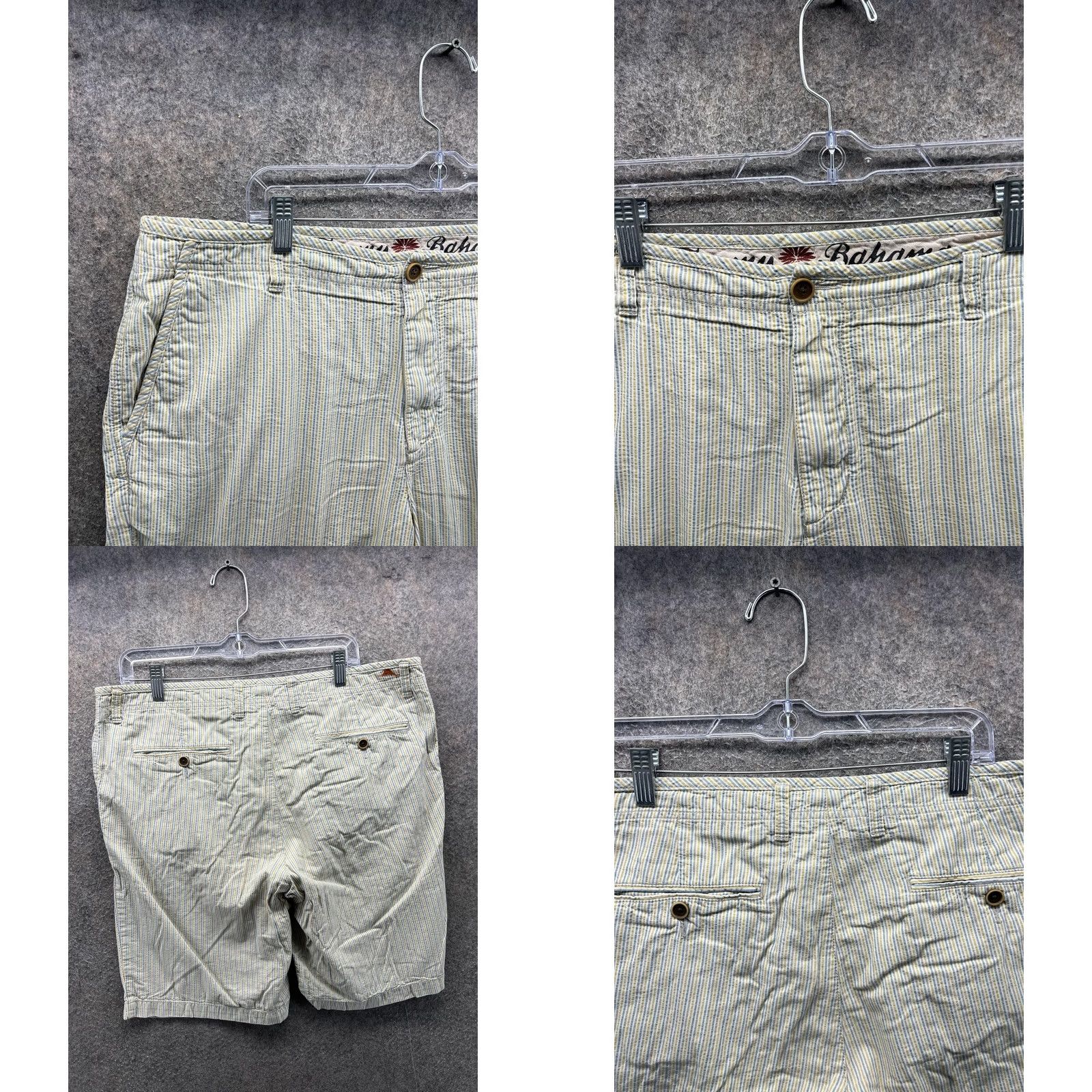 Tommy Bahama Tommy Bahama Shorts Mens 35 Beige Striped Cotton Chino 9 Inseam Casual Summer Size US 35 - 8 Thumbnail