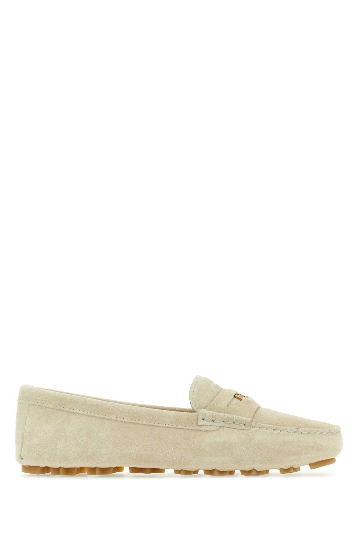 image of Miu Miu Ivory Suede Loafers in White, Women's (Size 11)