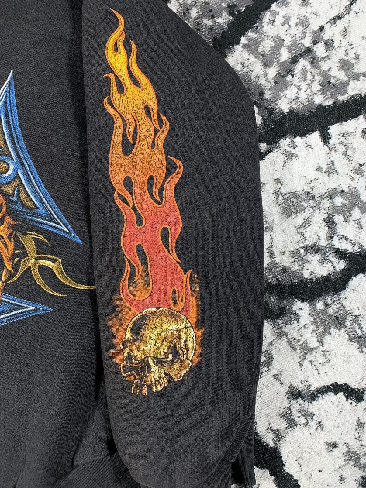 Vintage 🔥Vintage Skulls Fire Hoodie Sweatshirt Snake Rock Style🔥 Size US XL / EU 56 / 4 - 4 Thumbnail