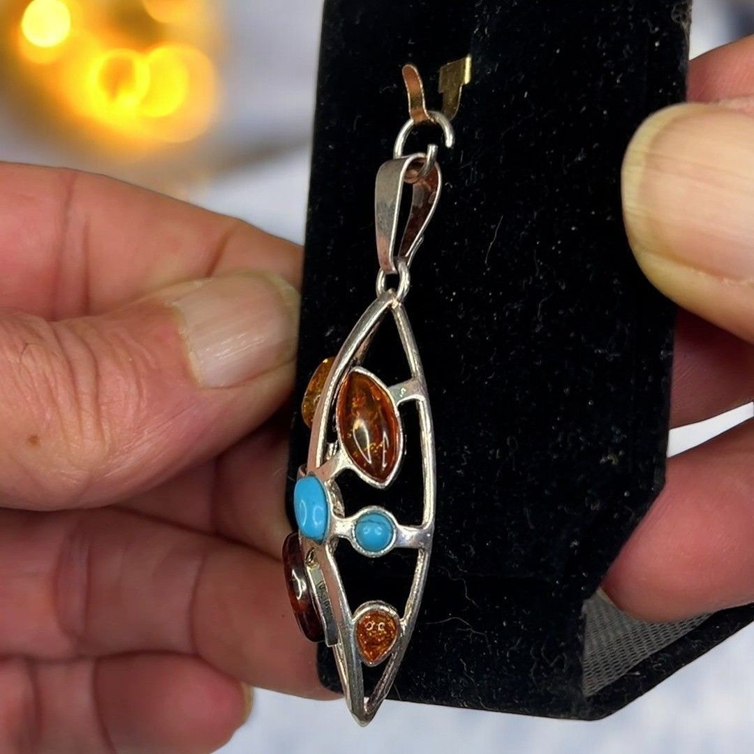 Designer Women's Silver Pendant With Multiple Baltic Amber Stones Size ONE SIZE - 10 Thumbnail