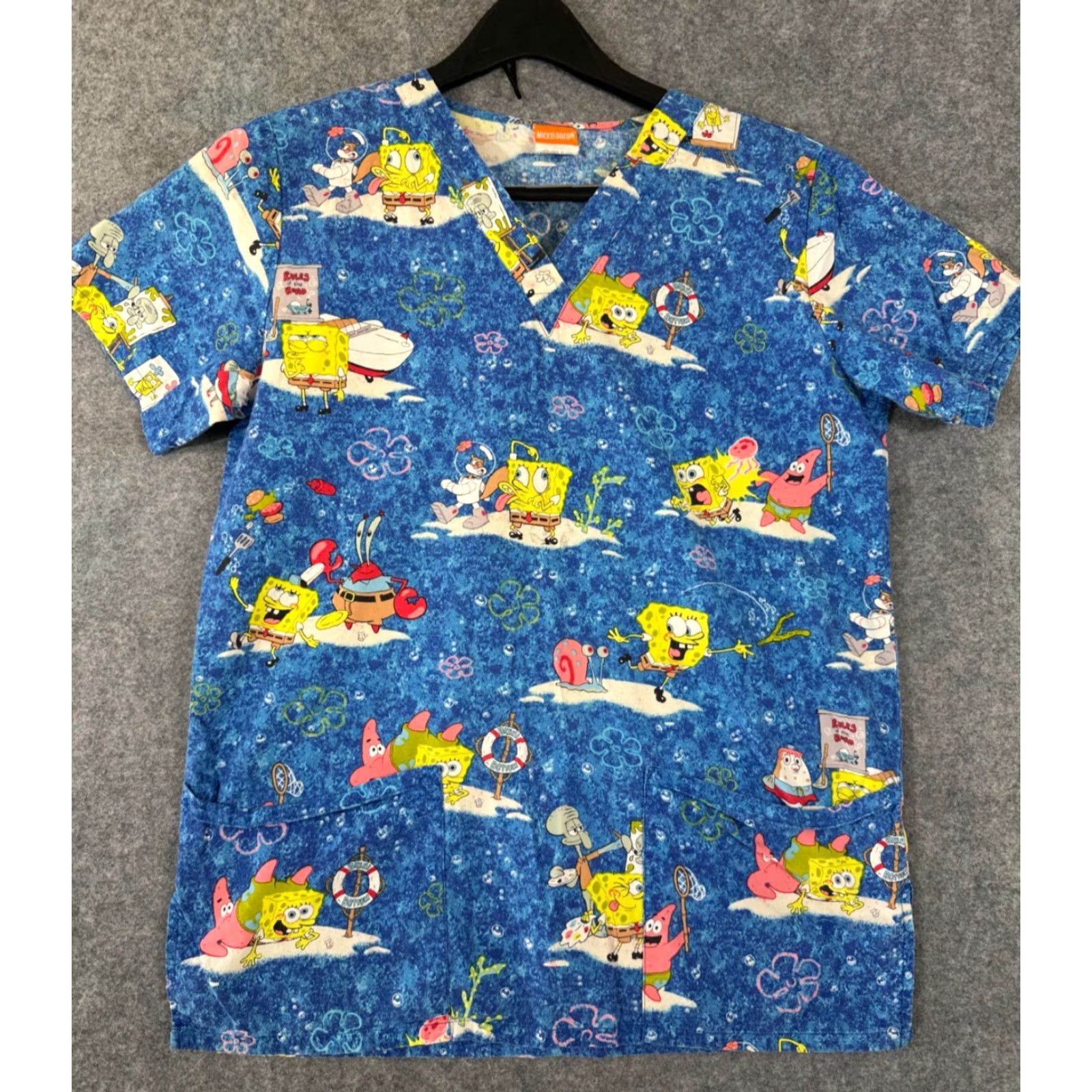 Nickelodeon VINTAGE Nickelodeon SpongeBob SquarePants Scrub Top Shirt Womens XS Blue V-Neck Pockets Size XS / US 0-2 / IT 36-38 - 3 Thumbnail