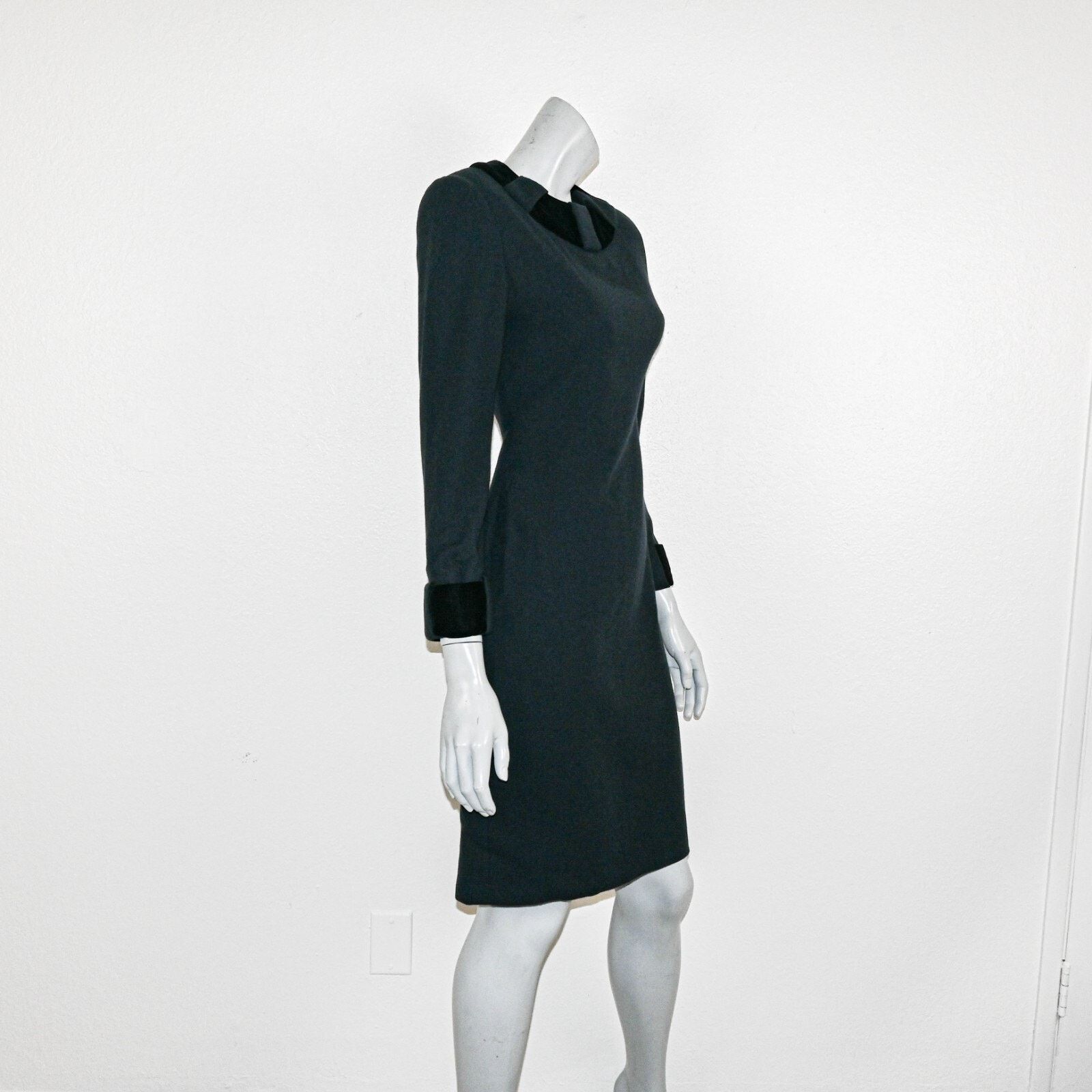 Vintage 90s Carolina Herrera Long Sleeve Dress Wool Charcoal