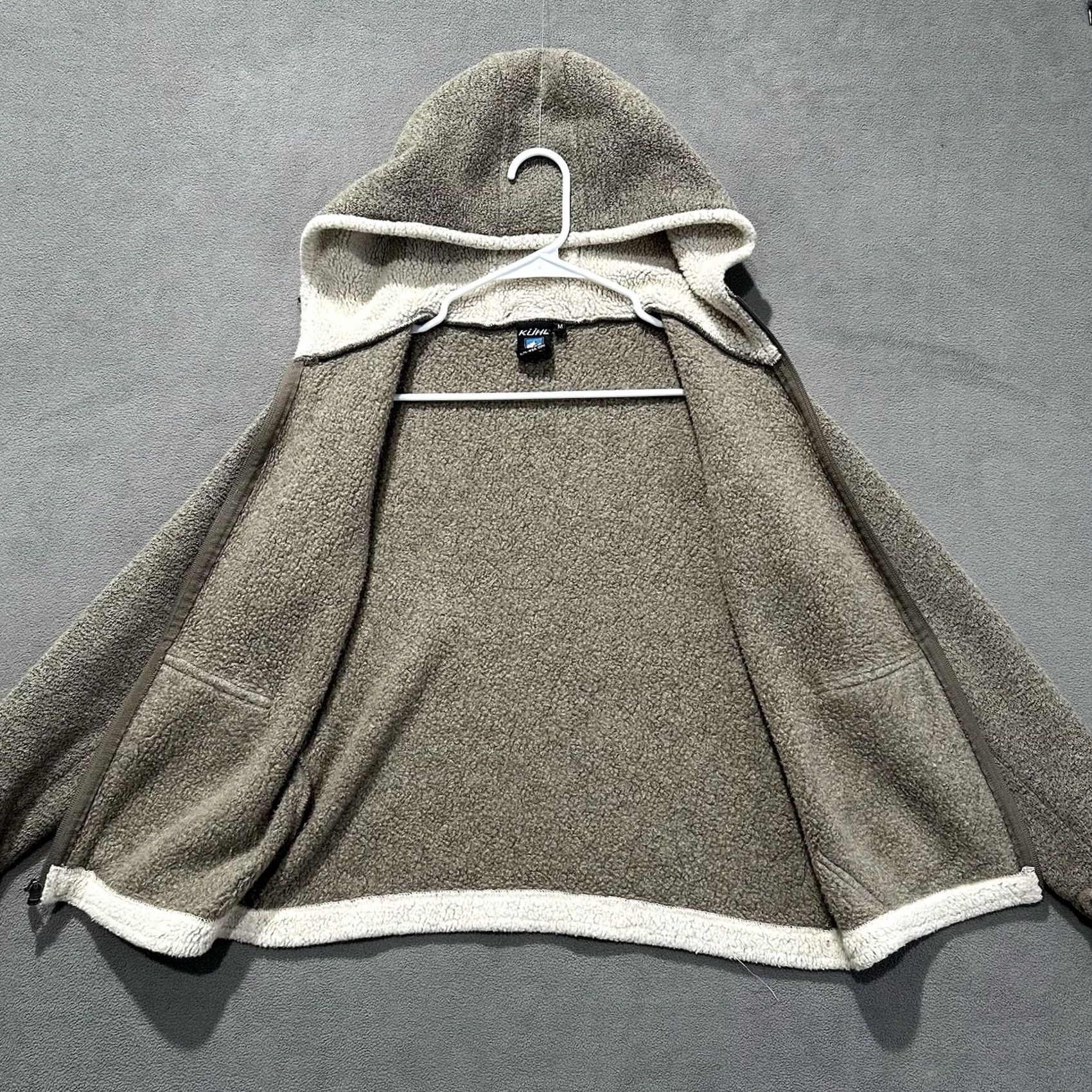 Vintage KUHL Beige Alfpaca Fleece Jacket Womens Medium Full Zip Hooded EUC Leather Logo Accent City Classic Modern Knit Fleece Coat Shirt Size M / US 6-8 / IT 42-44 - 3 Thumbnail