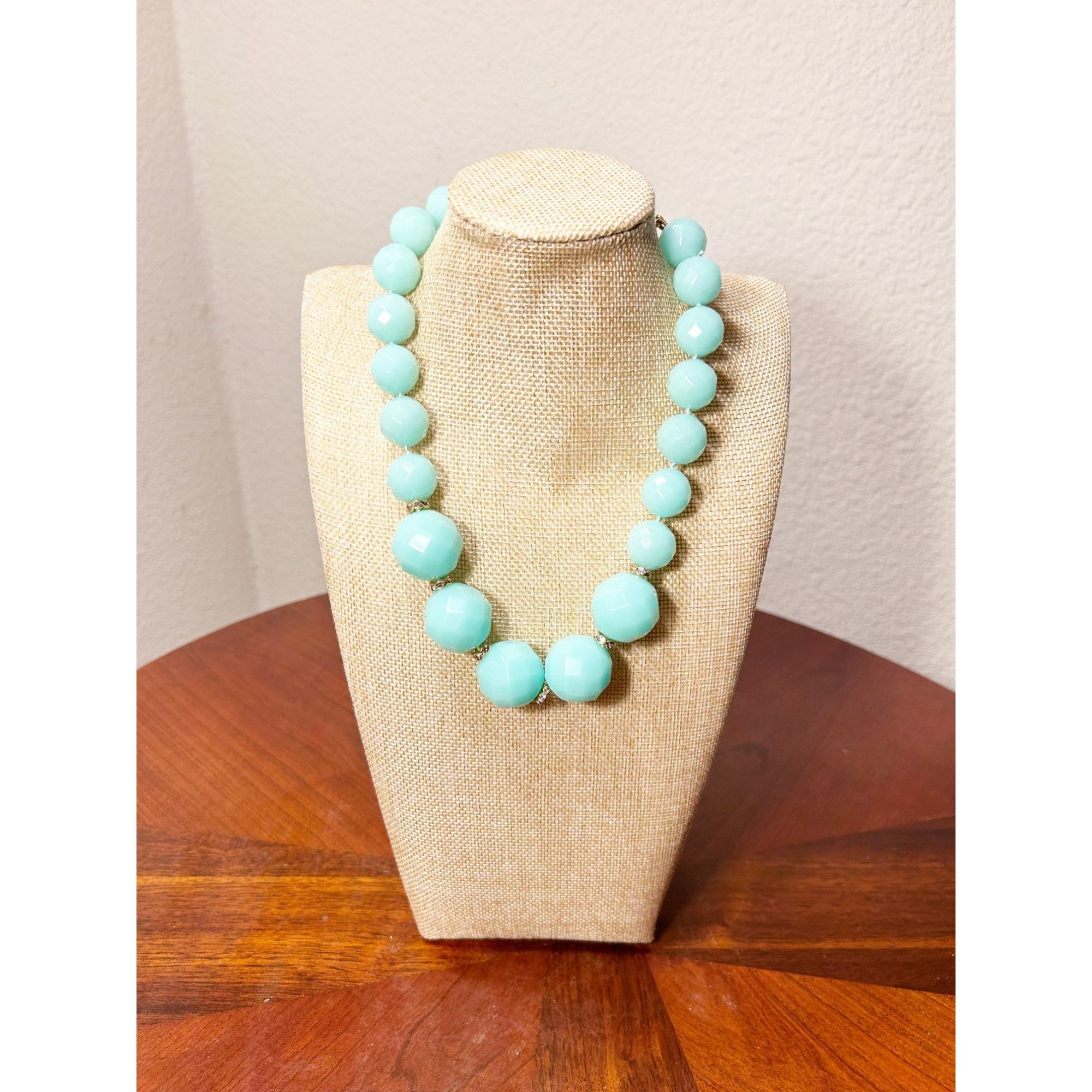 J.Crew Faceted Bead/Rhinestone Necklace in Aqua Blue