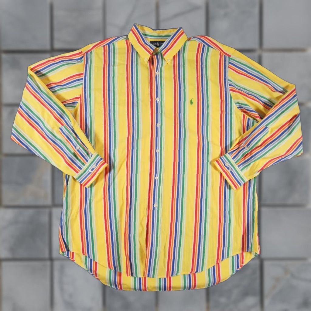 Ralph Lauren VINTAGE Ralph Lauren Men's Button-Down Shirt XL Yellow Striped Classic Fit Preppy All Seasons Size US XL / EU 56 / 4 - 1 Thumbnail