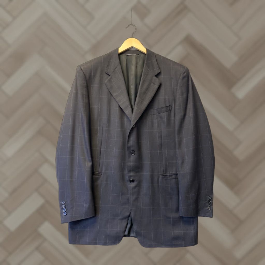 Canali VINTAGE Canali Men's Blazer Jacket Silk Blend 3-Button Black Windowpane Size 46 R Formal Italian Fashion Size 46R - 1 Thumbnail