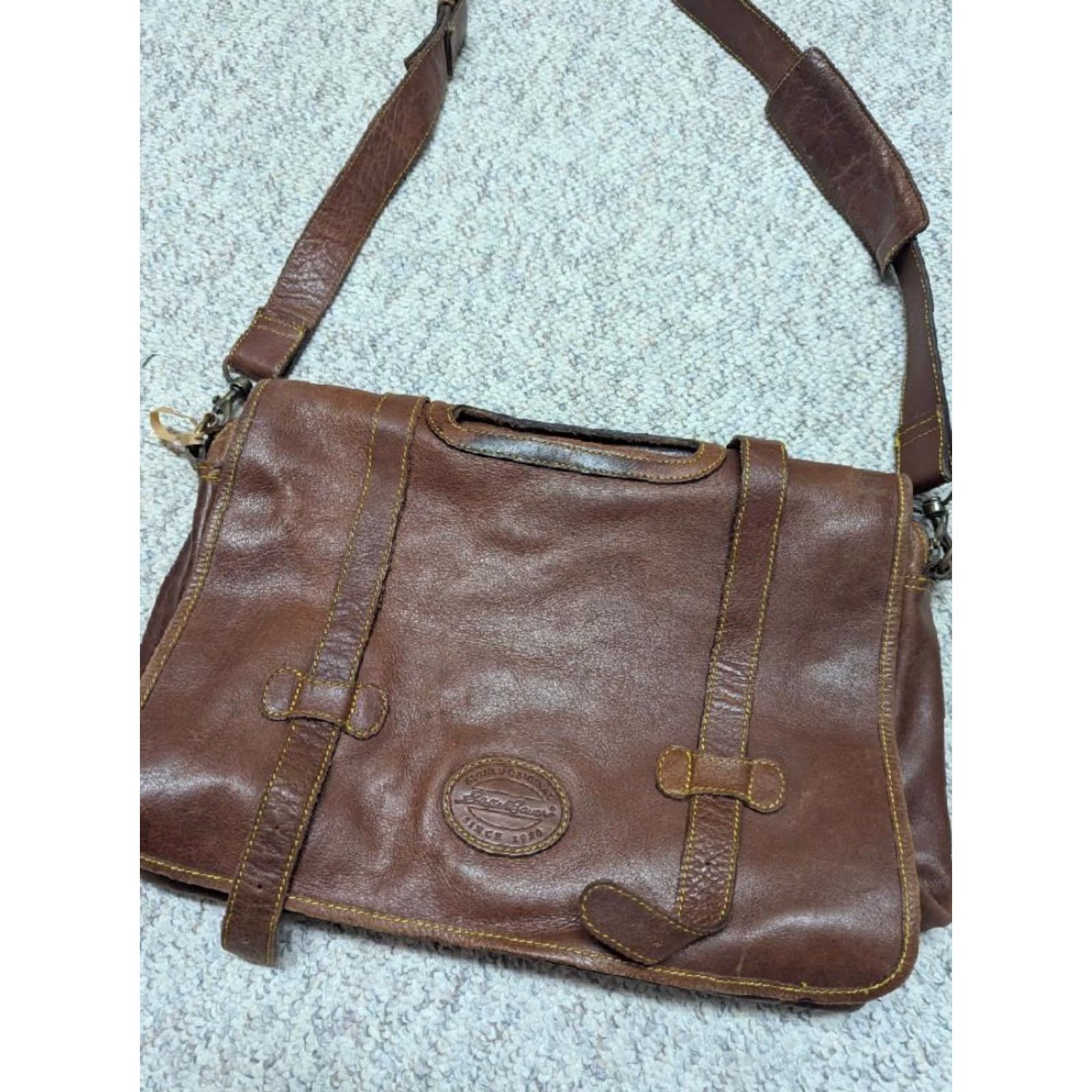 Eddie Bauer VINTAGE Eddie Bauer Messenger Bag COWHIDE Brown Leather LAPTOP Briefcase 16" Bag Medium Men Size ONE SIZE - 3 Thumbnail