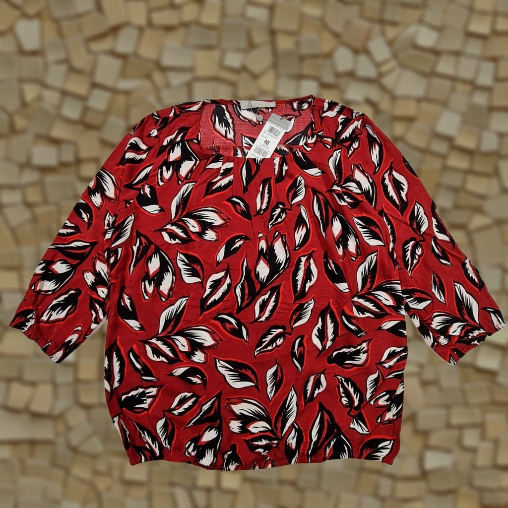 CO Betty & CO Womens Blouse Red 14 UK Floral 3/4 Sleeves Elastic Hem Top Size XL / US 12-14 / IT 48-50 - 1 Thumbnail