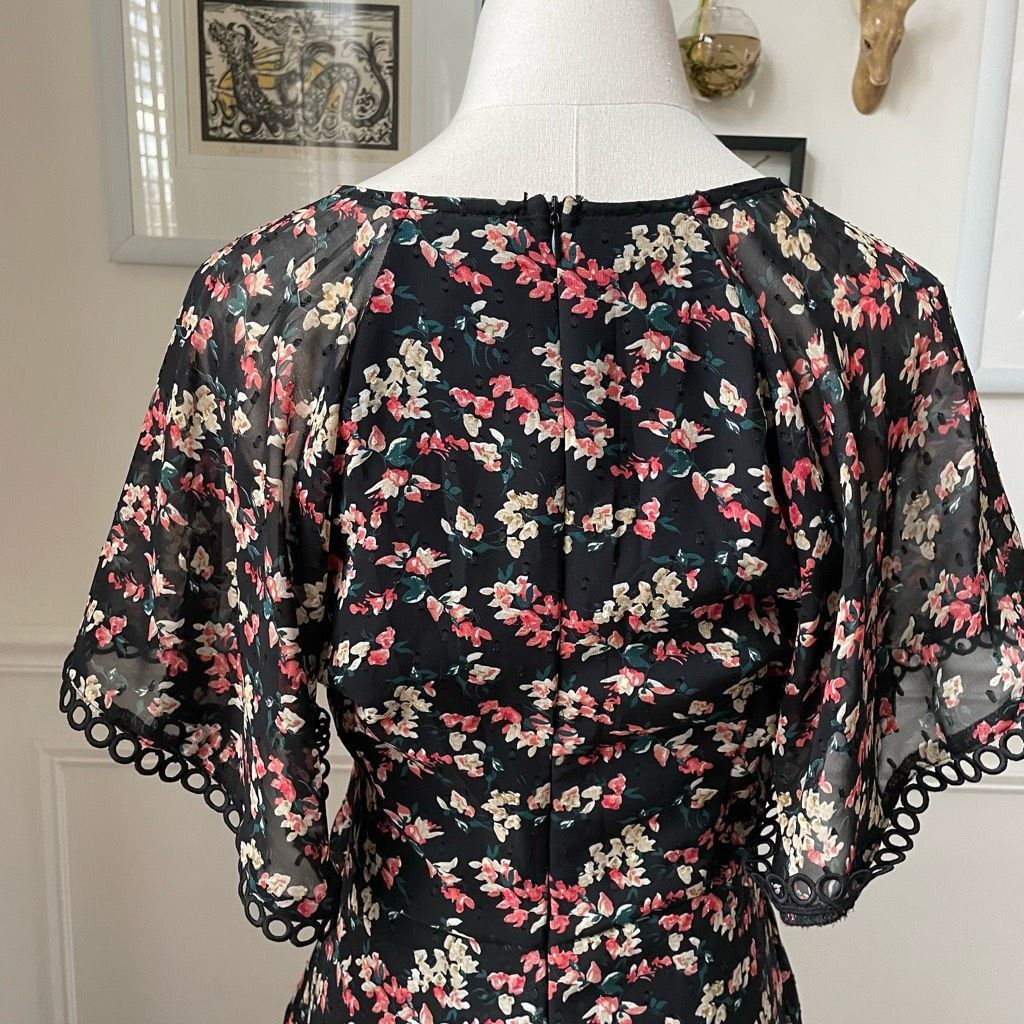 Other Edit by White Closet Black Floral High Low Midi Dress 10 Size L / US 10 / IT 46 - 6 Thumbnail
