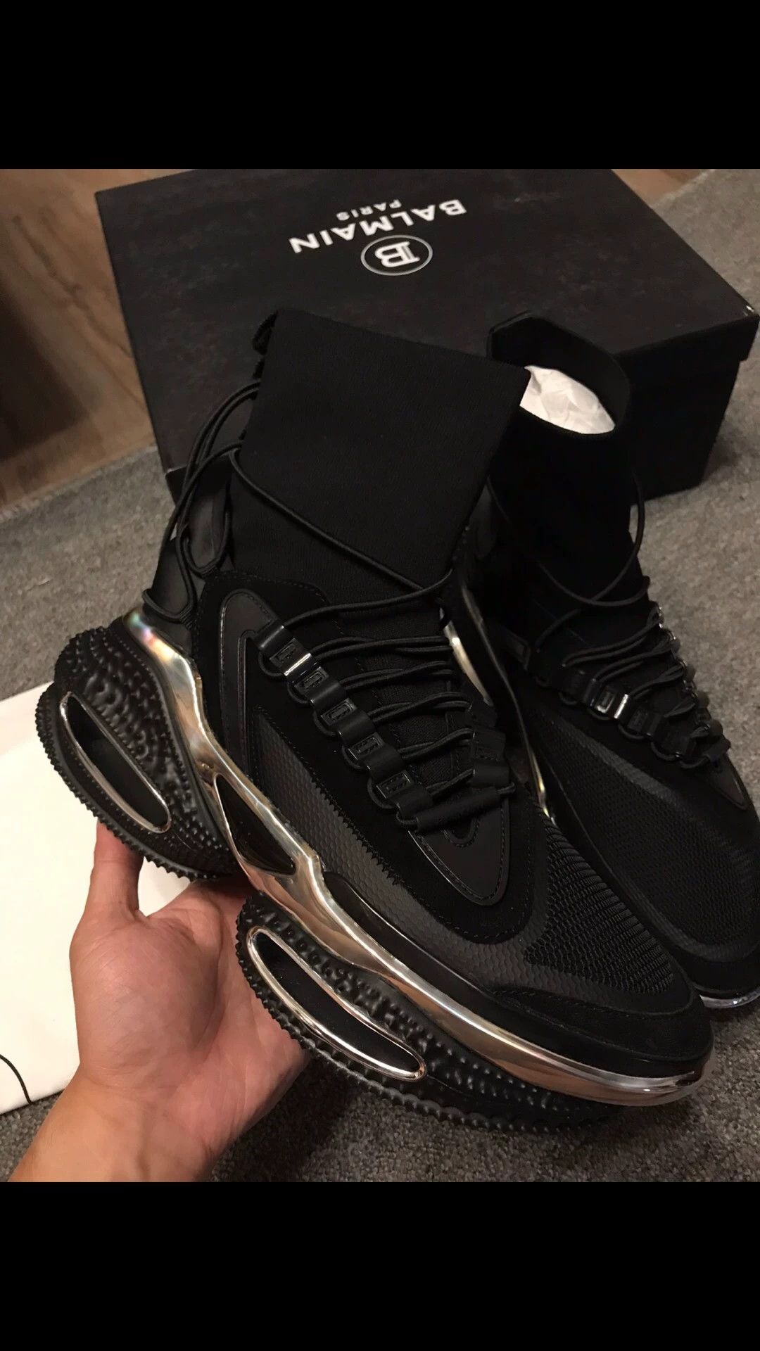 Balmain BALMAIN high-top sneakers 43 black silver thick Size US 10 / EU 43 - 2 Thumbnail
