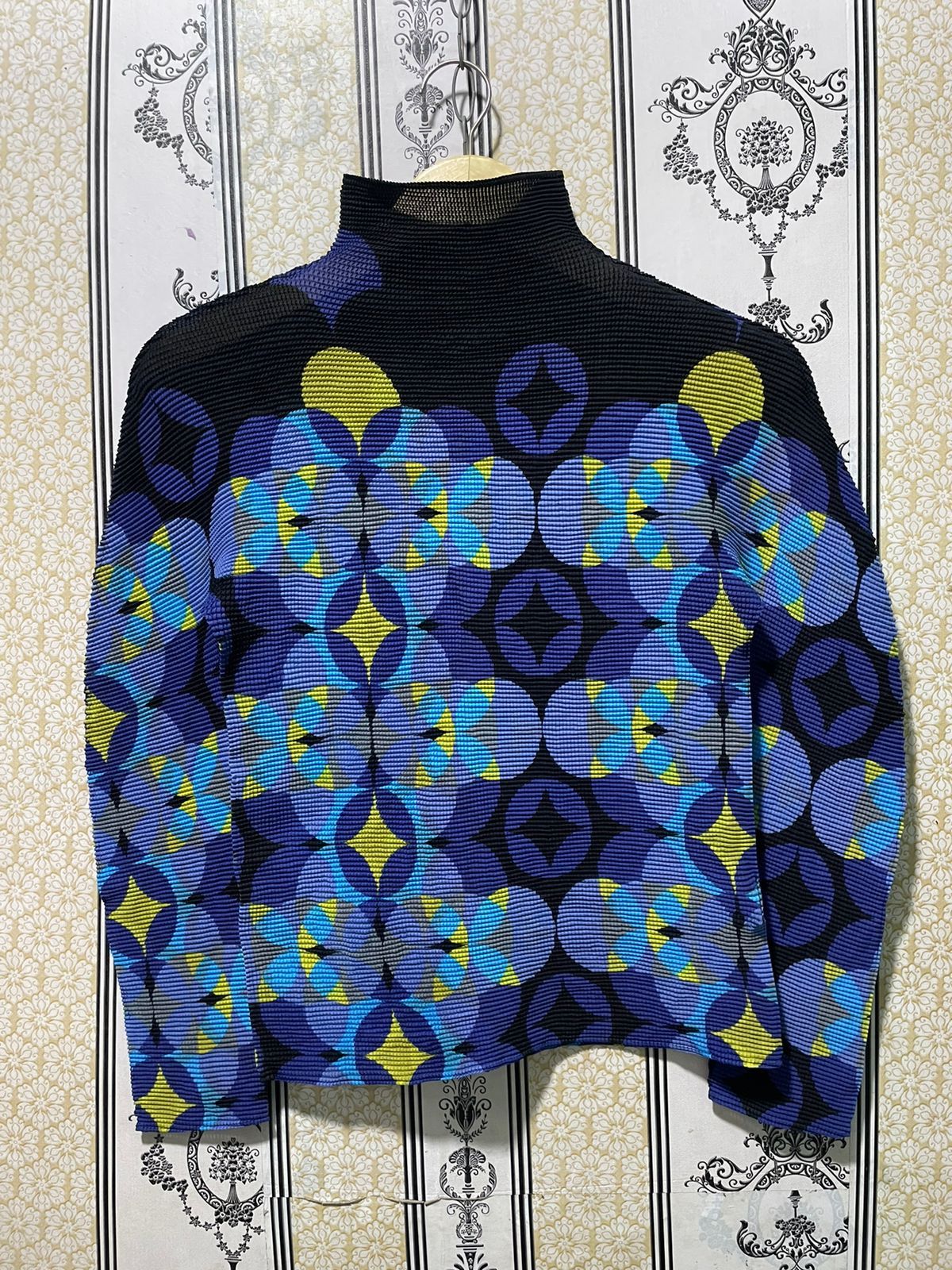 image of Issey Miyake Me Pleats Top Tshirt in Black Yellow Blue, Women's
