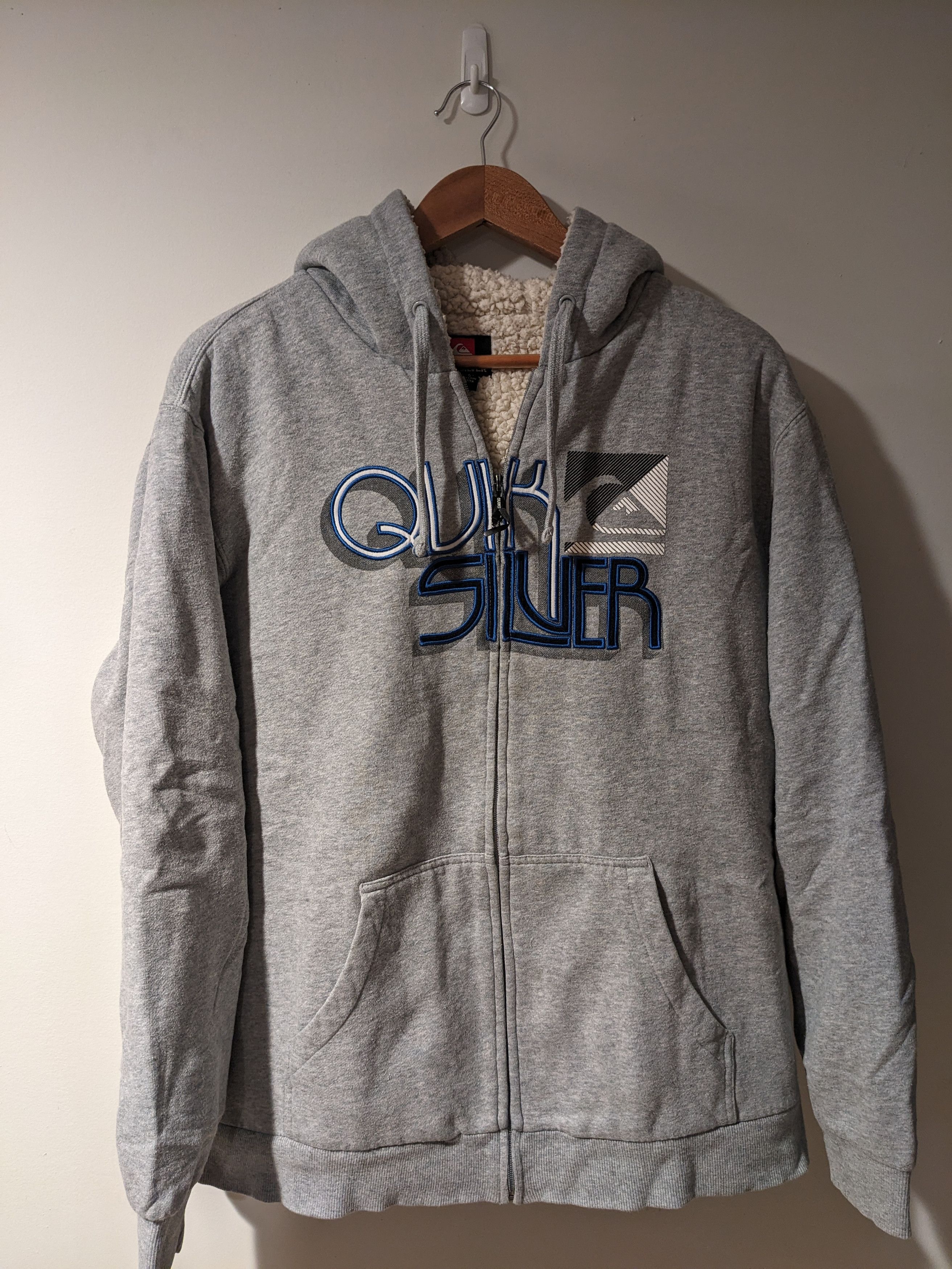 Quiksilver × Vintage Vintage Y2K Quiksilver Gray Sherpa Lined Full Zip Hoodie Size US L / EU 52-54 / 3 - 1 Thumbnail