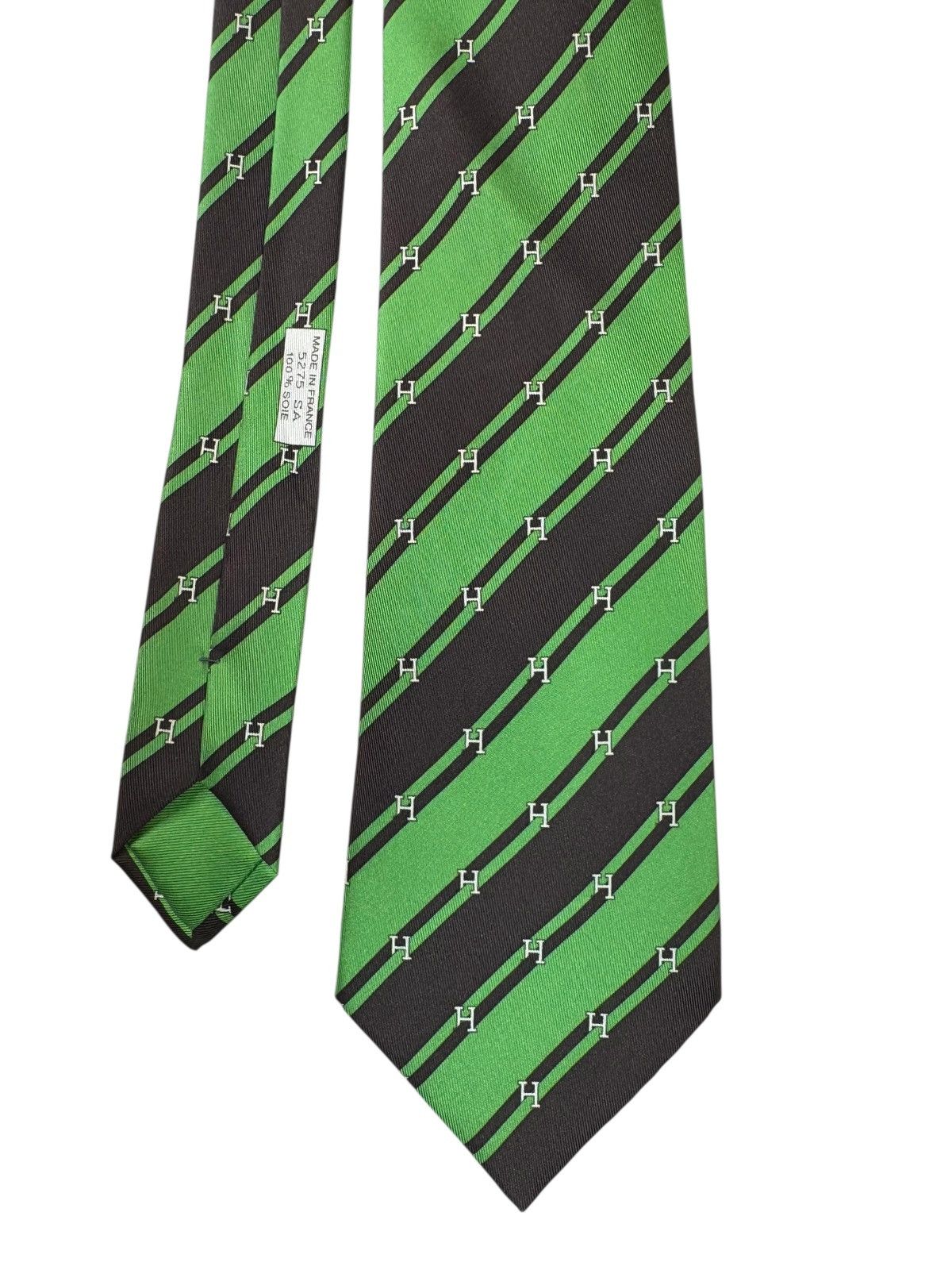 Hermes Vintage Hermès Paris Silk Tie – Green Black Diagonal Stripes Size ONE SIZE - 3 Thumbnail