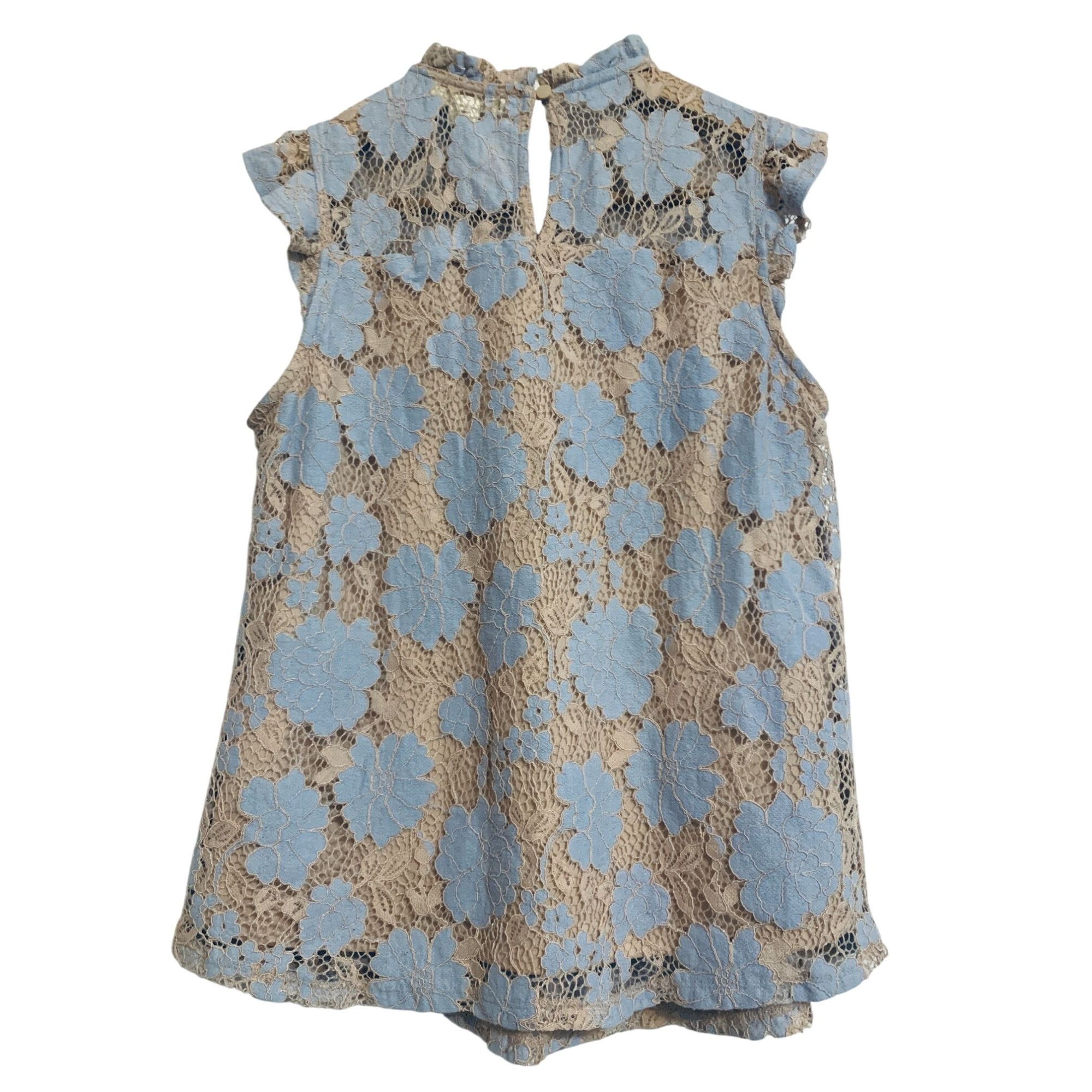 Vintage Monteau Womens Blue Top layered Lace Nude Base Cap Sleeve Ru Size M / US 6-8 / IT 42-44 - 3 Thumbnail