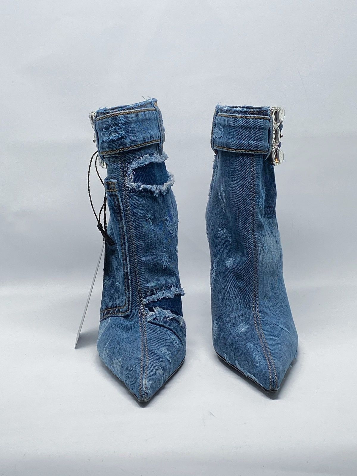 Dolce & Gabbana DOLCE & GABBANA denim ankle boots with rhinestone buckle Size US 7 / IT 37 - 5 Thumbnail