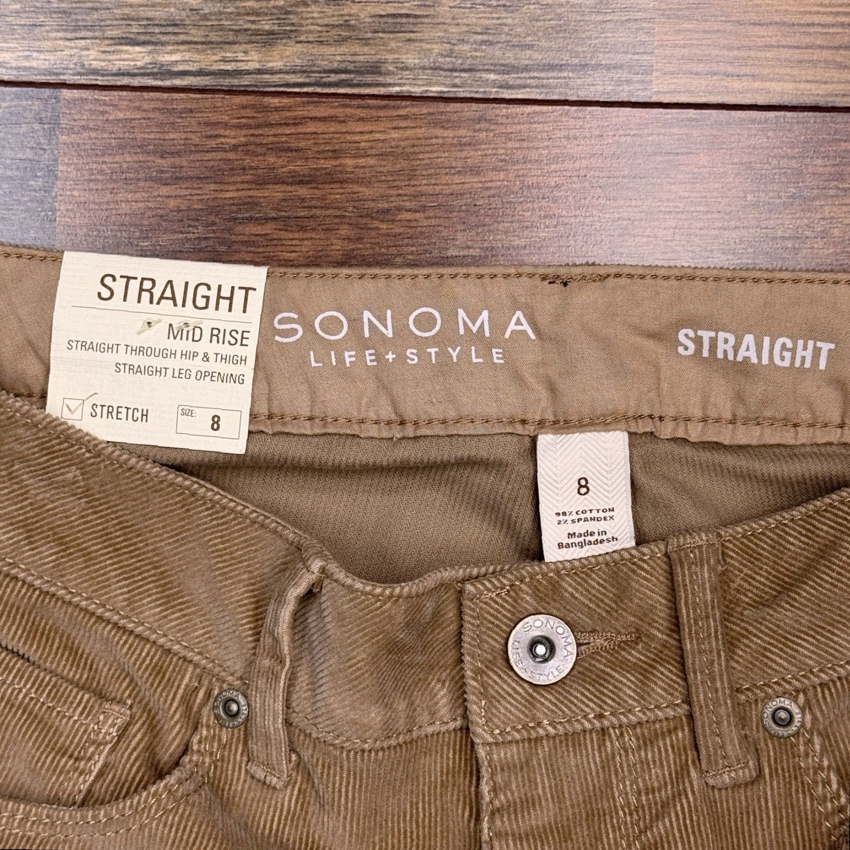 Vintage Sonoma Womens Pants Corduroy Straight Rise Mid 8 Tan Stretch 31.5 Inseam 8 Regular Chino Logo New Size 30" / US 8 / IT 44 - 4 Thumbnail