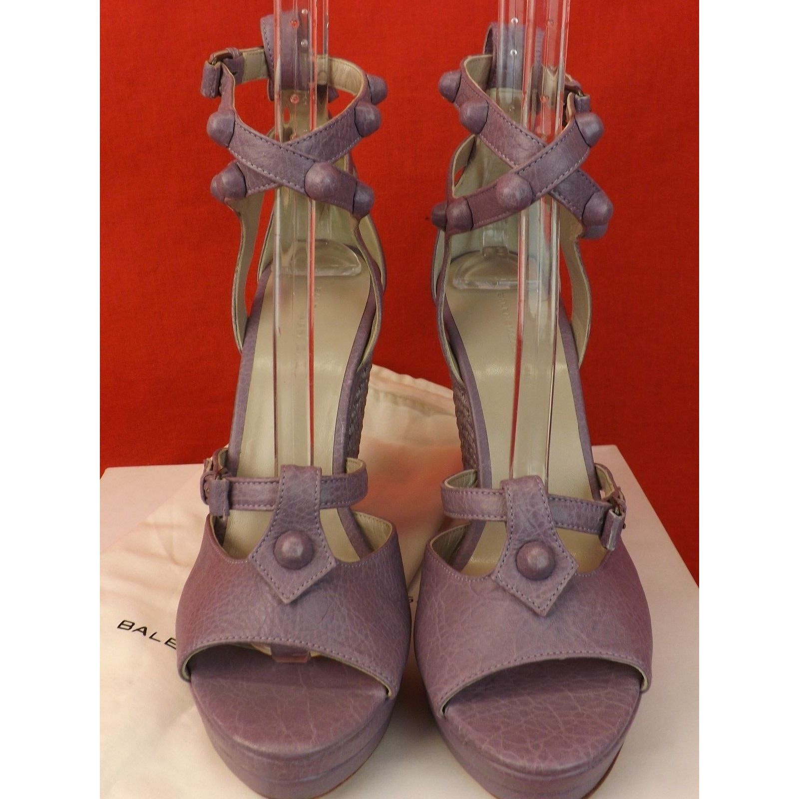 Balenciaga BALENCIAGA ARENA LAVENDER LEATHER WEDGE STUDDED SANDALS 41 Size US 11 / IT 41 - 6 Thumbnail