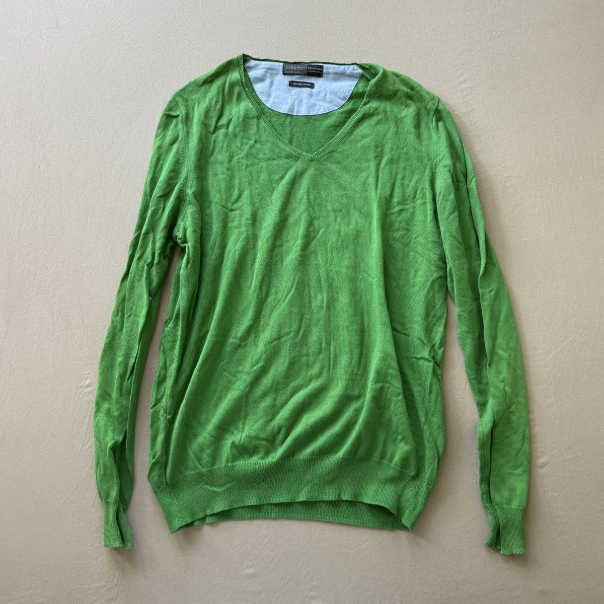Zara Zara Green Fine Cotton V-Neck Sweater Size US M / EU 48-50 / 2 - 1 Thumbnail