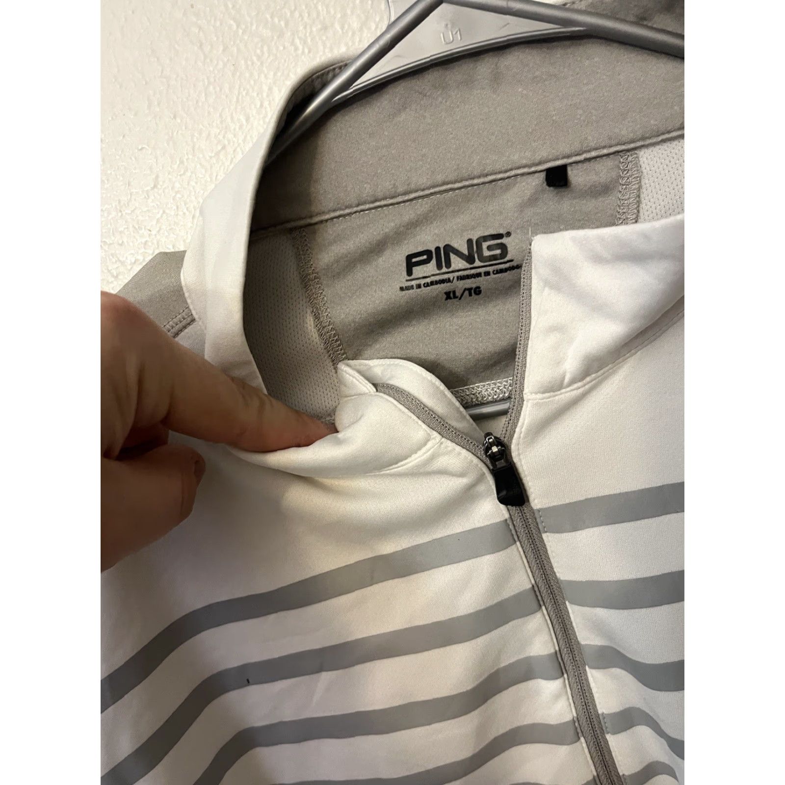 Vintage Ping Golf 1/4 Zip Pullover Men’s XL White Gray Striped Long Sleeve Embroidery Michigan Polo Shirt Size US XL / EU 56 / 4 - 4 Thumbnail