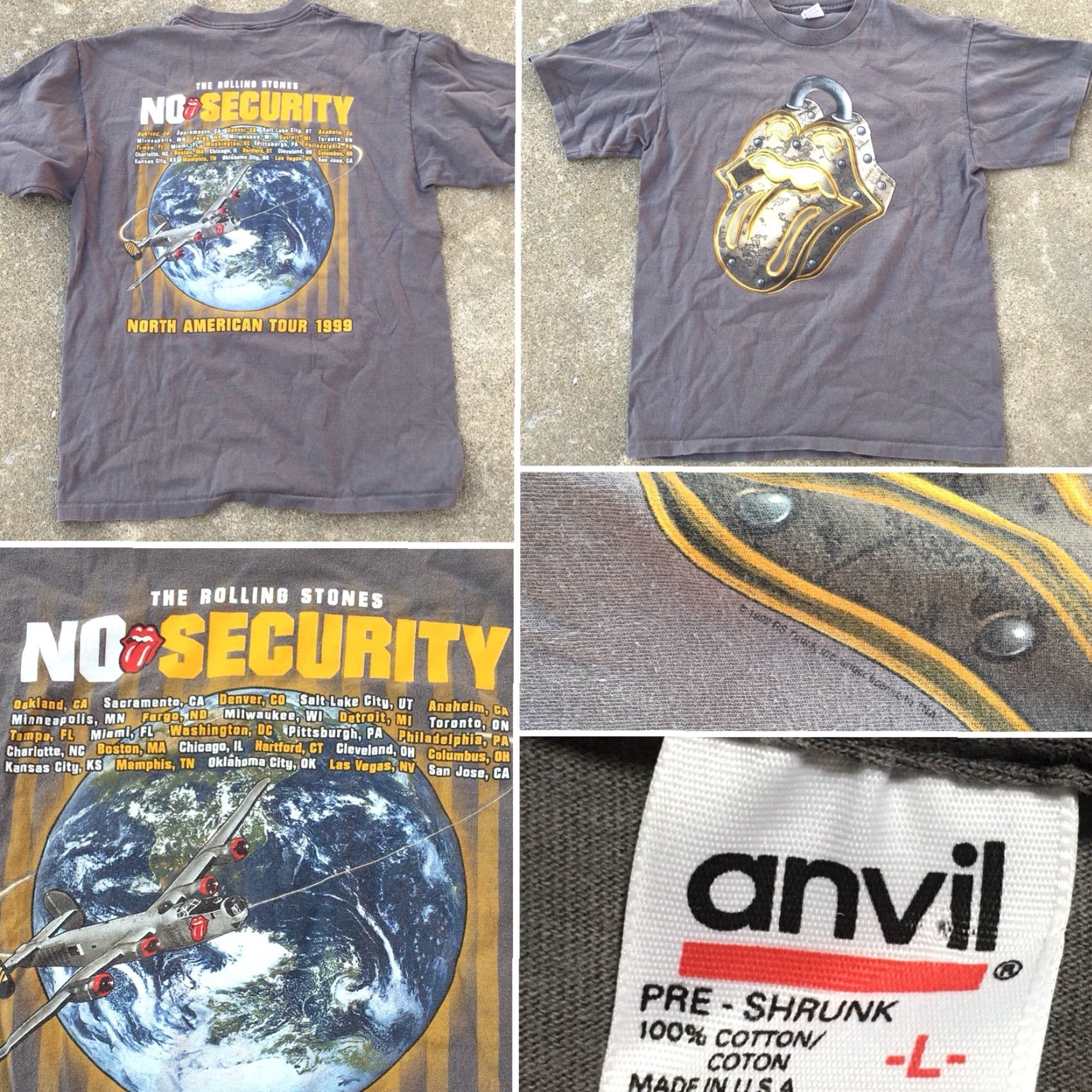 Anvil VINTAGE The Rolling Stones No Security North American Tour 1999 T Shirt L Men Gray 1990s Graphic Tee Anvil USA Size US L / EU 52-54 / 3 - 2 Thumbnail