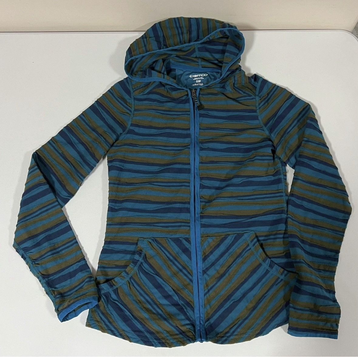 ExOfficio Olive Green Navy Blue Striped Sweater Sweatshirt Hoodie XS🫒✨ Size XS / US 0-2 / IT 36-38 - 1 Thumbnail