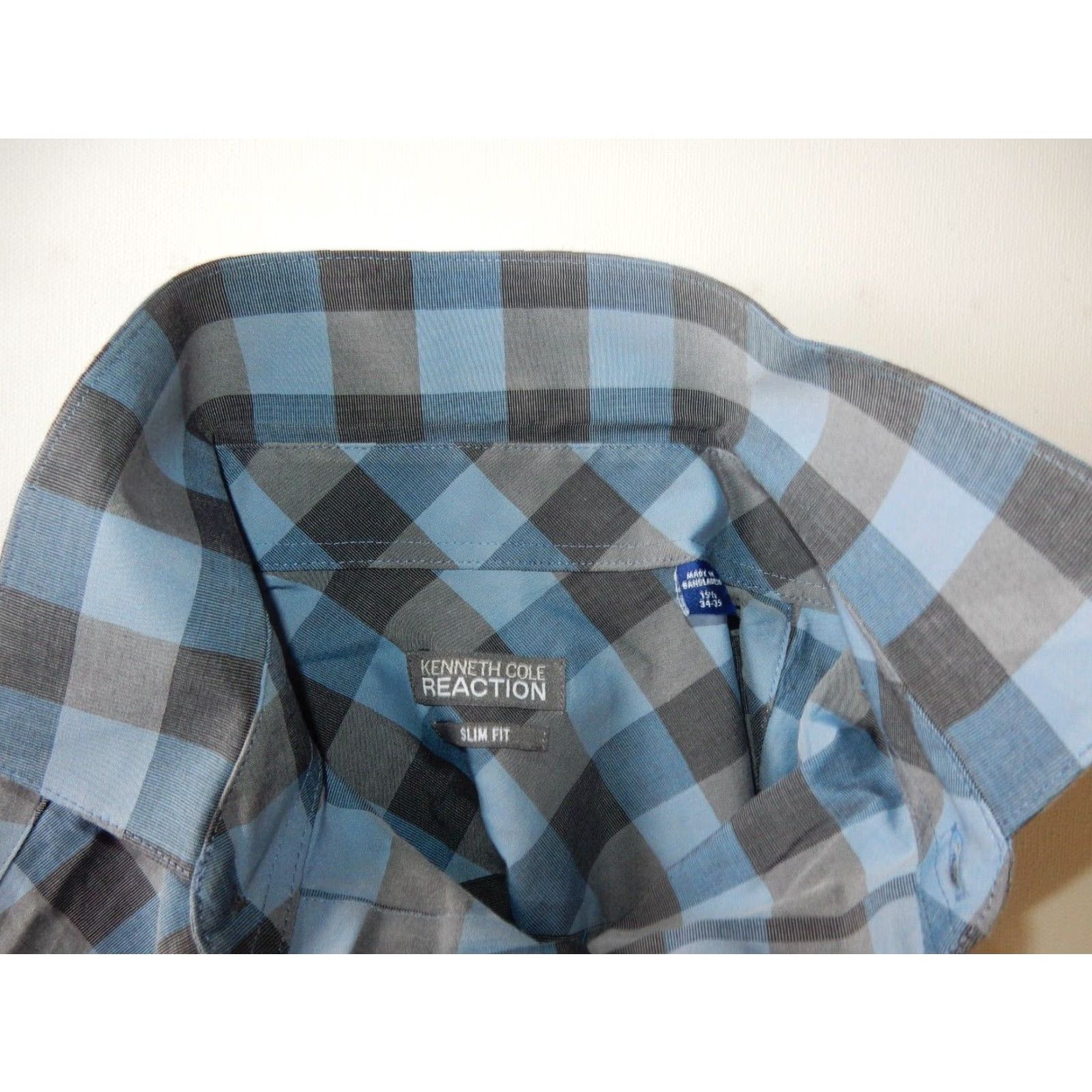 Kenneth Cole VINTAGE Kenneth Cole Men's Dress Shirt Size 15.5 Slim Long Sleeve Plaid Blue Mens Size 40R - 3 Thumbnail