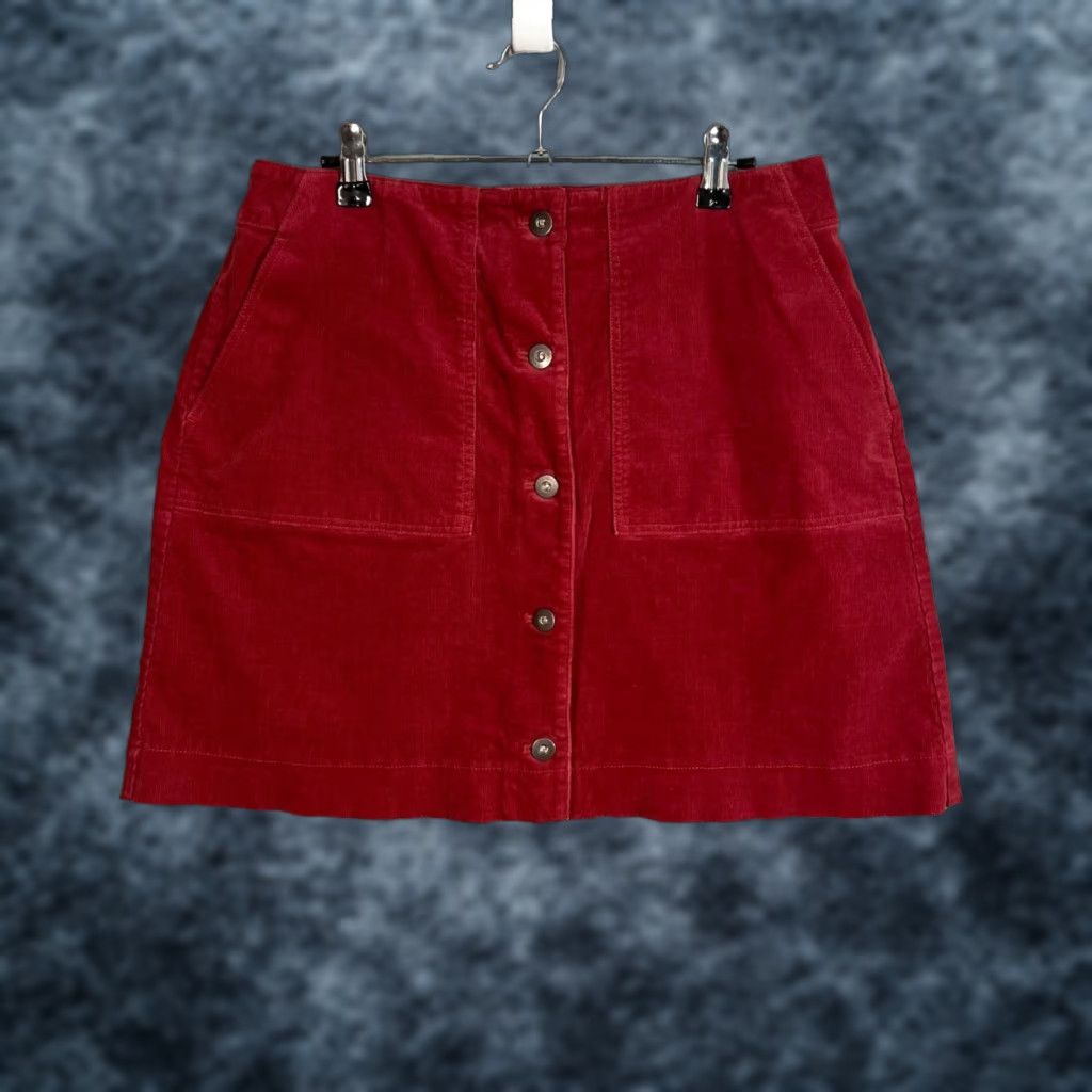 Uniqlo Uniqlo Skirt Womens 8 Red Corduroy Button-Front Mini Casual Spring Fall Short Size 30" / US 8 / IT 44 - 1 Thumbnail