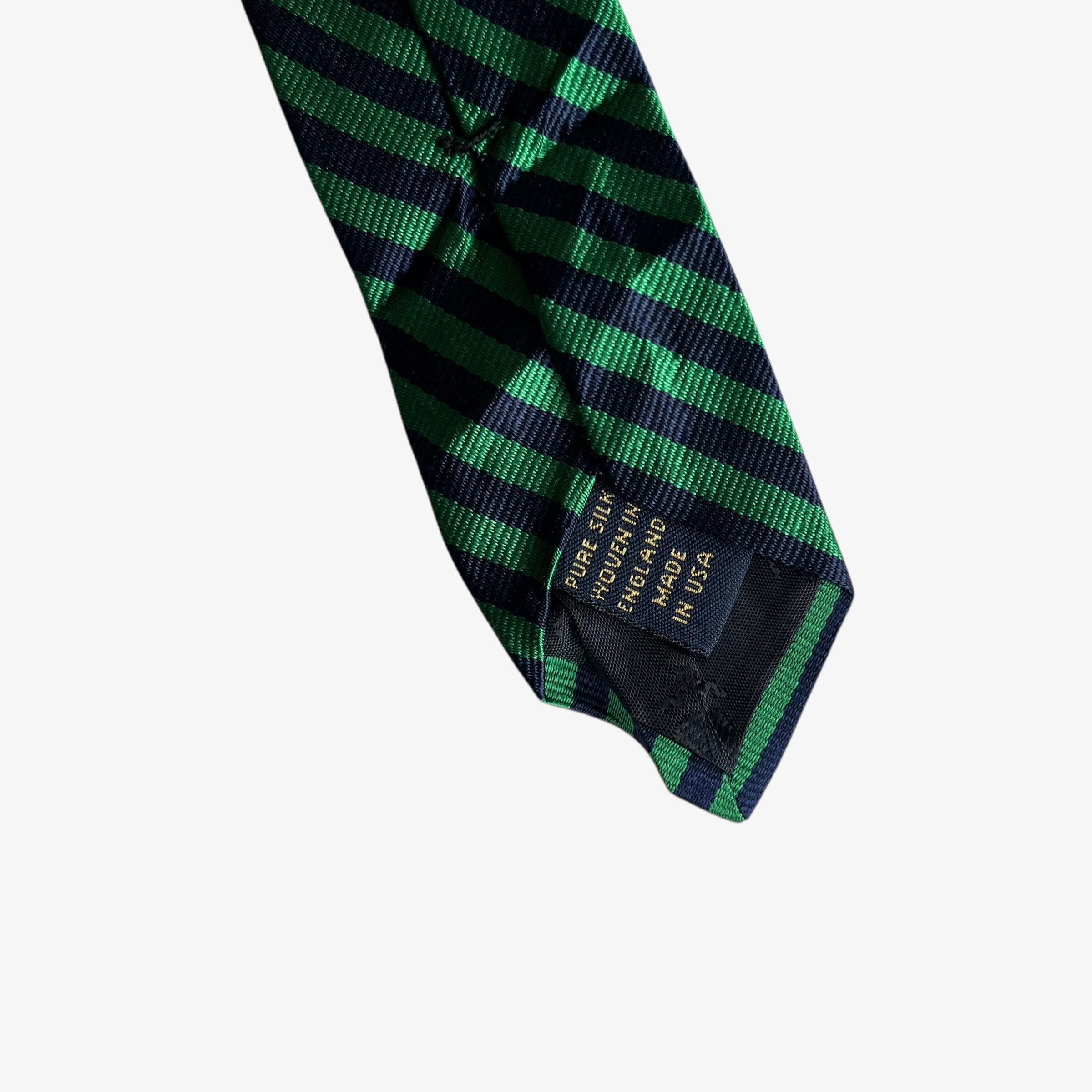 Brooks Brothers Vintage 90s Brooks Brothers Green & Navy Striped Silk Tie Size ONE SIZE - 3 Thumbnail
