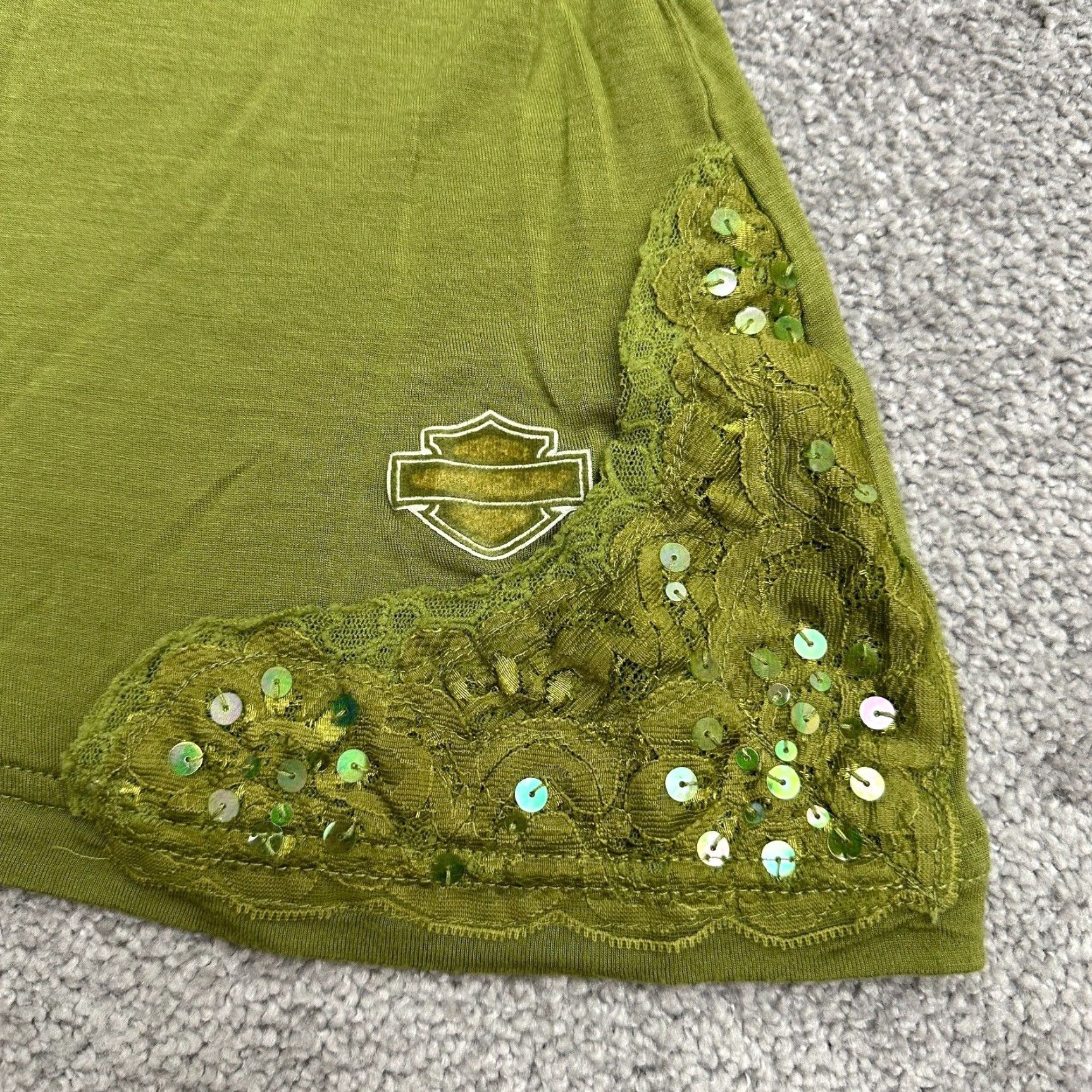 Harley Davidson VINTAGE Harley-Davidson Tank Top Shirt Juniors Large Green Sequin 90s Motorcycle Casual Womens Size L / US 10 / IT 46 - 3 Thumbnail
