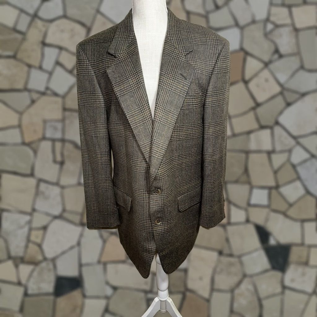 Vintage Dillards Blazer Men 42 Brown Plaid Sport Coat Single Breast Notch Lapel 80s Casual Wool, Men's (Size 42r)