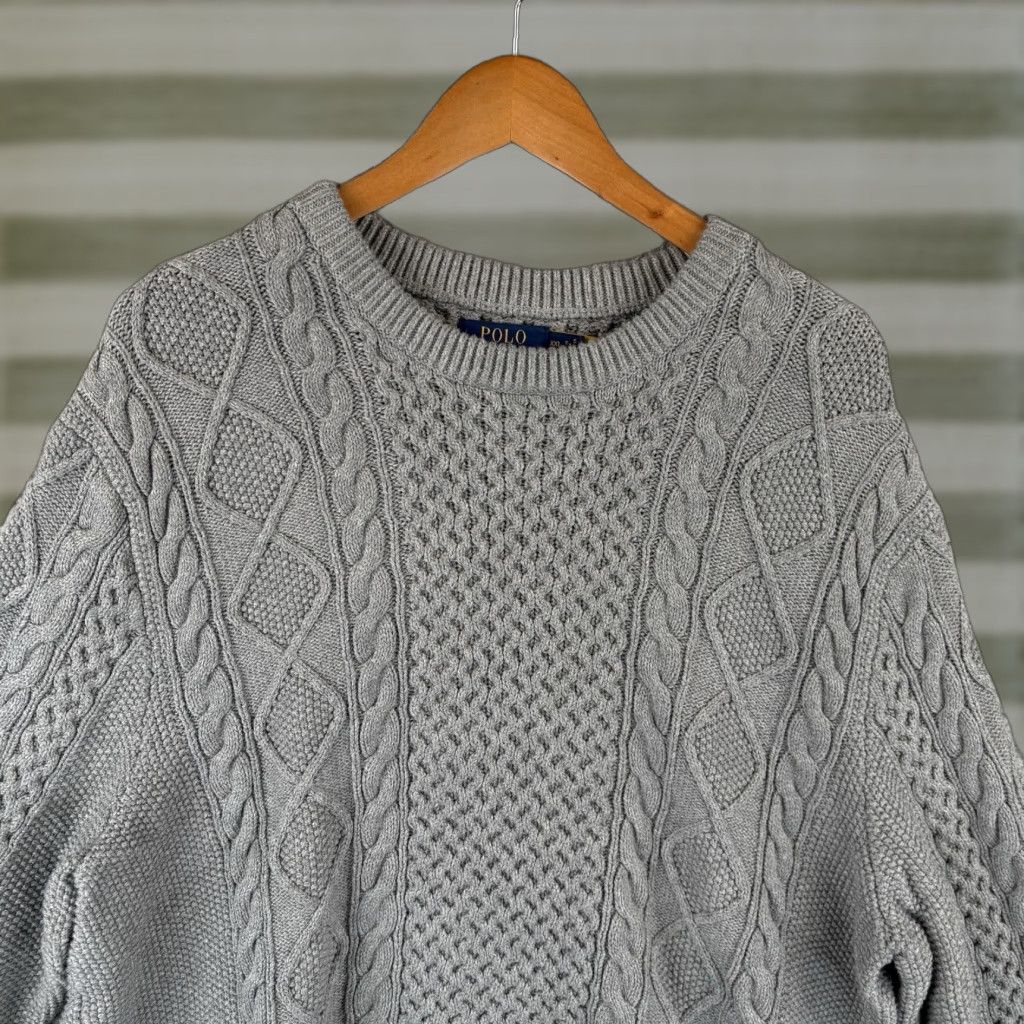 Polo Ralph Lauren Polo Ralph Lauren Sweater Mens 2XL Gray Cotton Aran Chunky Cable Knit Fisherman Shirt? Size US XXL / EU 58 / 5 - 1 Thumbnail