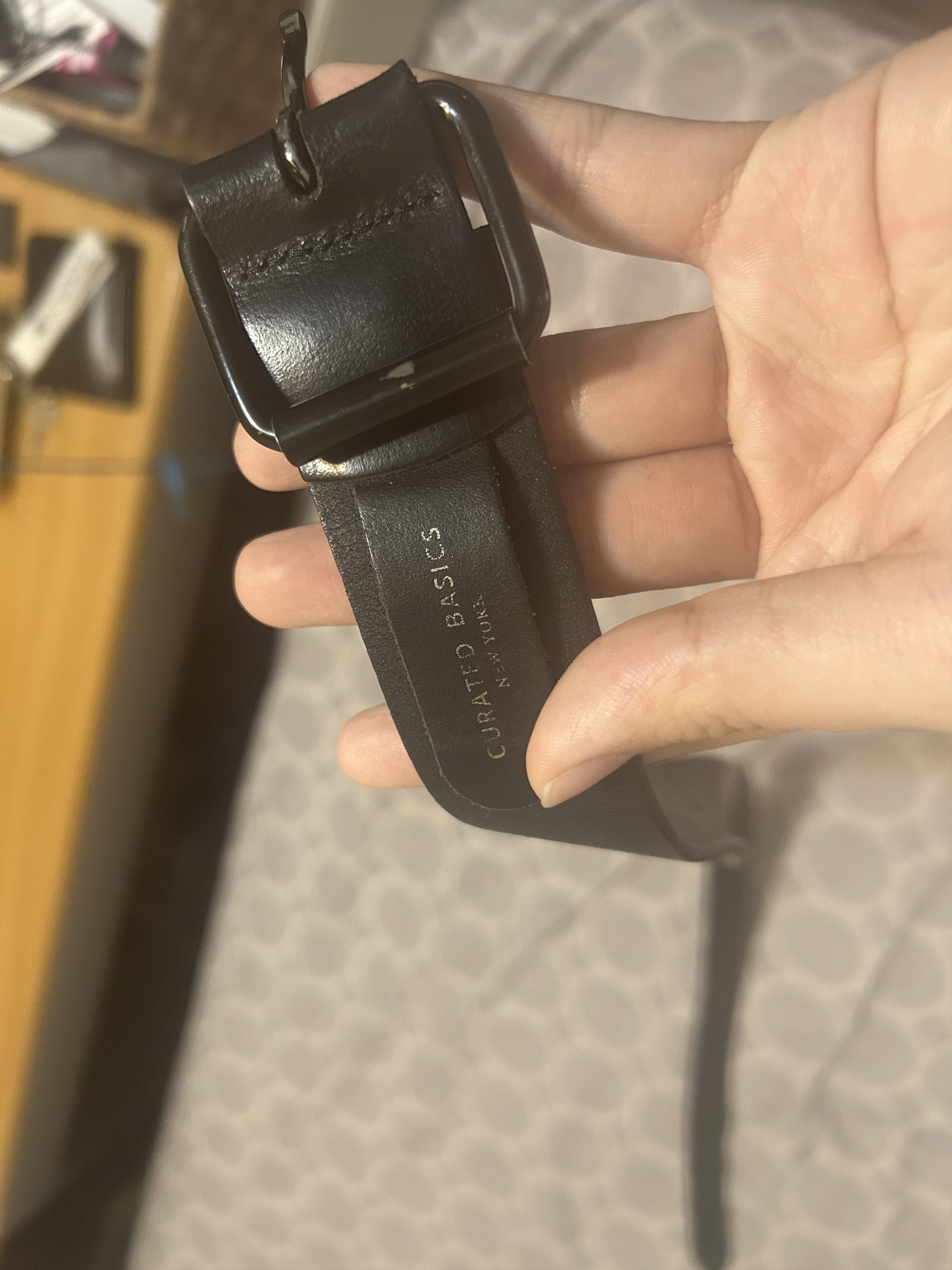 Other Black Leather on Black Buckle Belt Size 38 - 4 Thumbnail