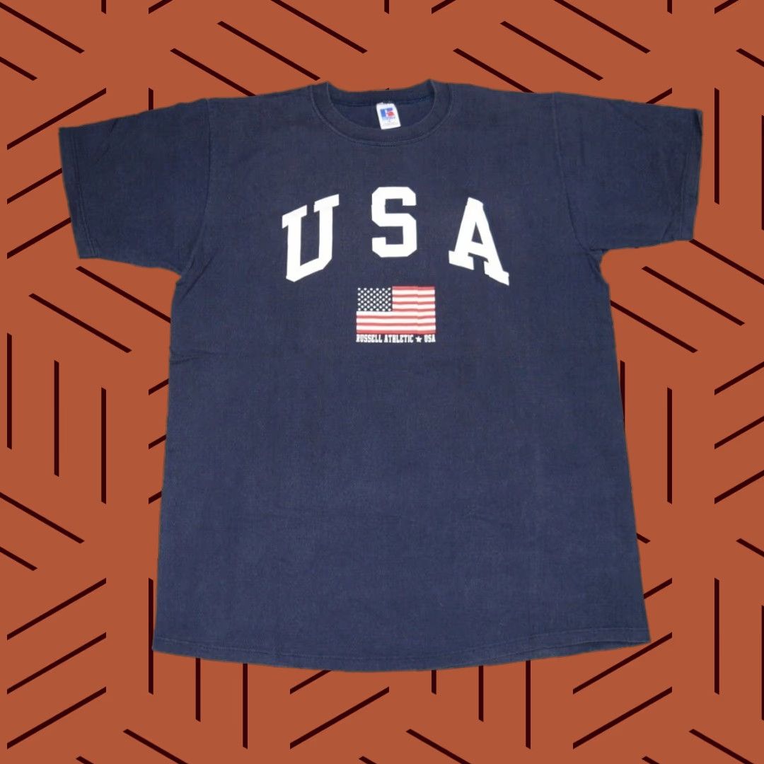 Russell Athletic VINTAGE Russell Mens USA Short Sleeve Shirt XL Navy Size US 36 / EU 52 - 1 Thumbnail