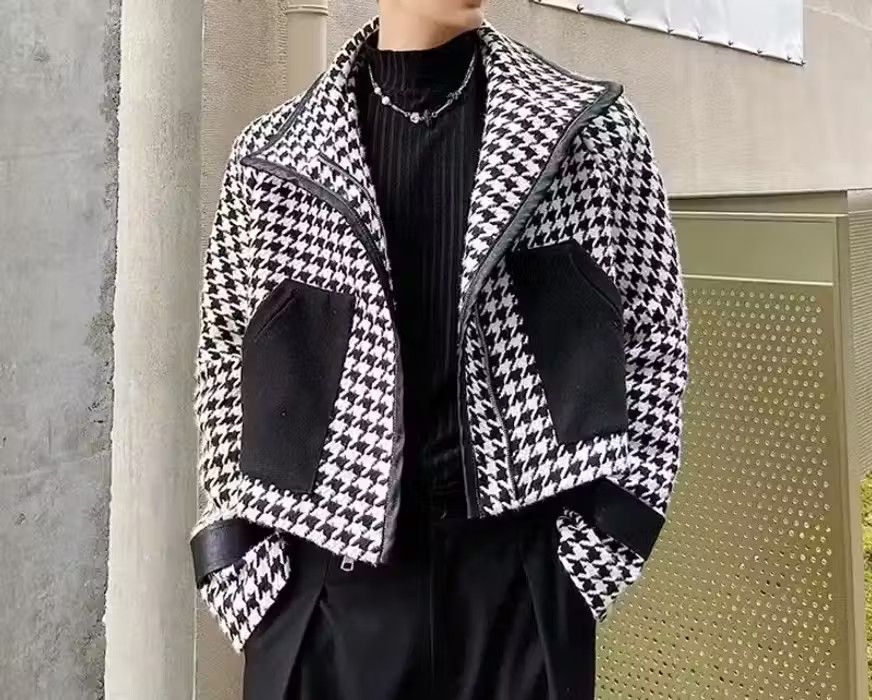 image of Vintage Loose Batwing Long Sleeve Vintage Chic Check Jacket in Black, Men's (Size XL)