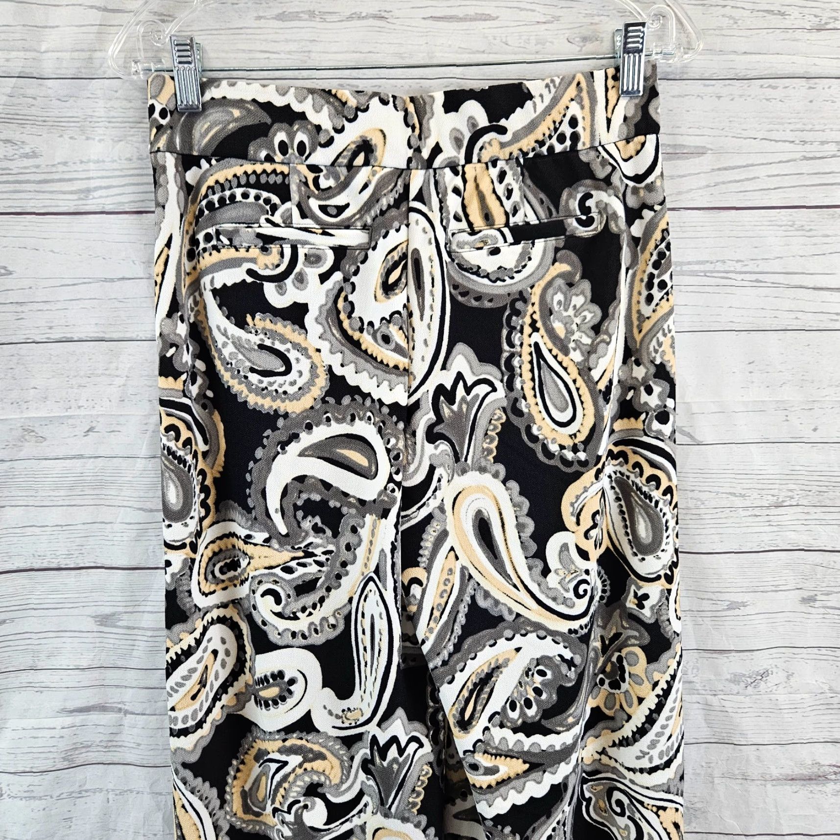 Isaac Mizrahi VINTAGE Isaac Mizrahi Live Womens Pants Paisley Wide Leg Pull On XSP Black White Paisley Size 26" / US 2 / IT 38 - 4 Thumbnail