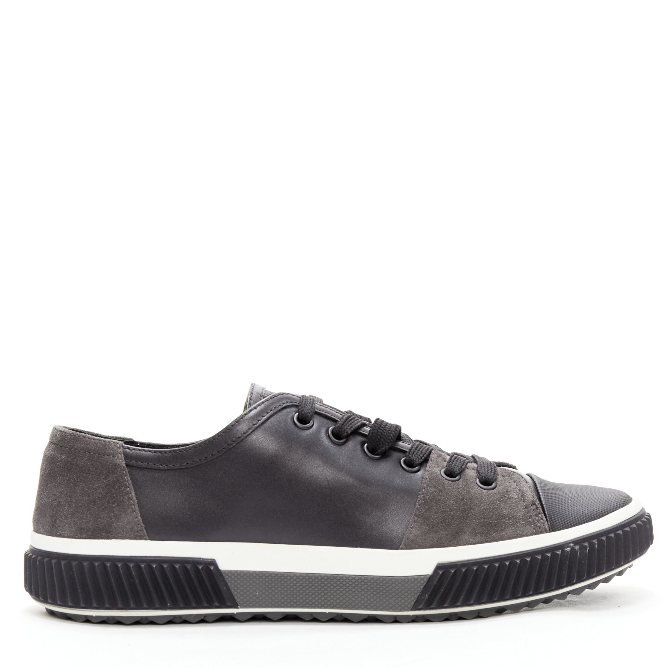 Prada PRADA Stratus black grey suede leather low top sneakers UK5.5 EU39.5 Size US 6.5 / EU 39-40 - 1 Thumbnail