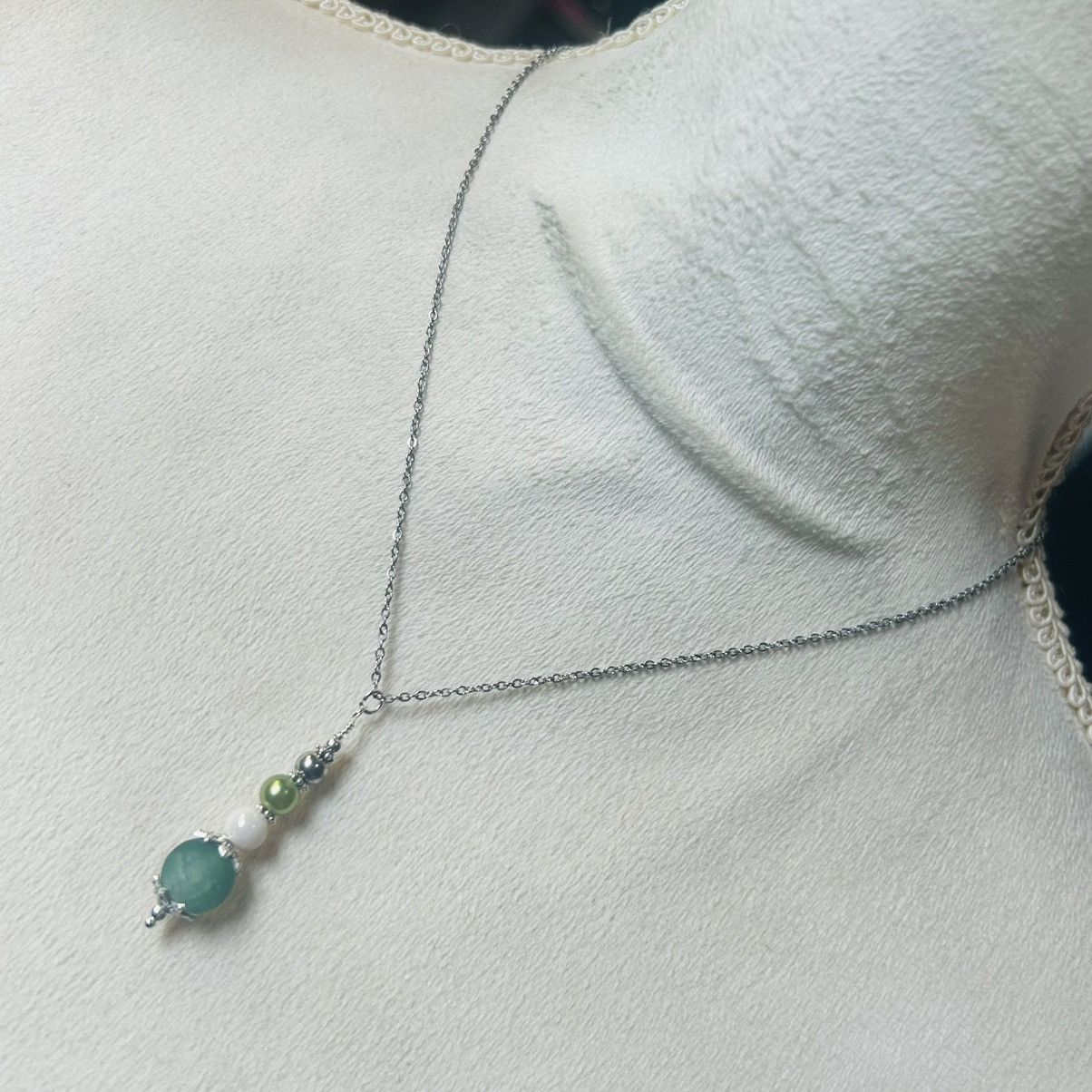 Handmade Handcrafted green crackle glass pearl necklace set Size ONE SIZE - 4 Thumbnail