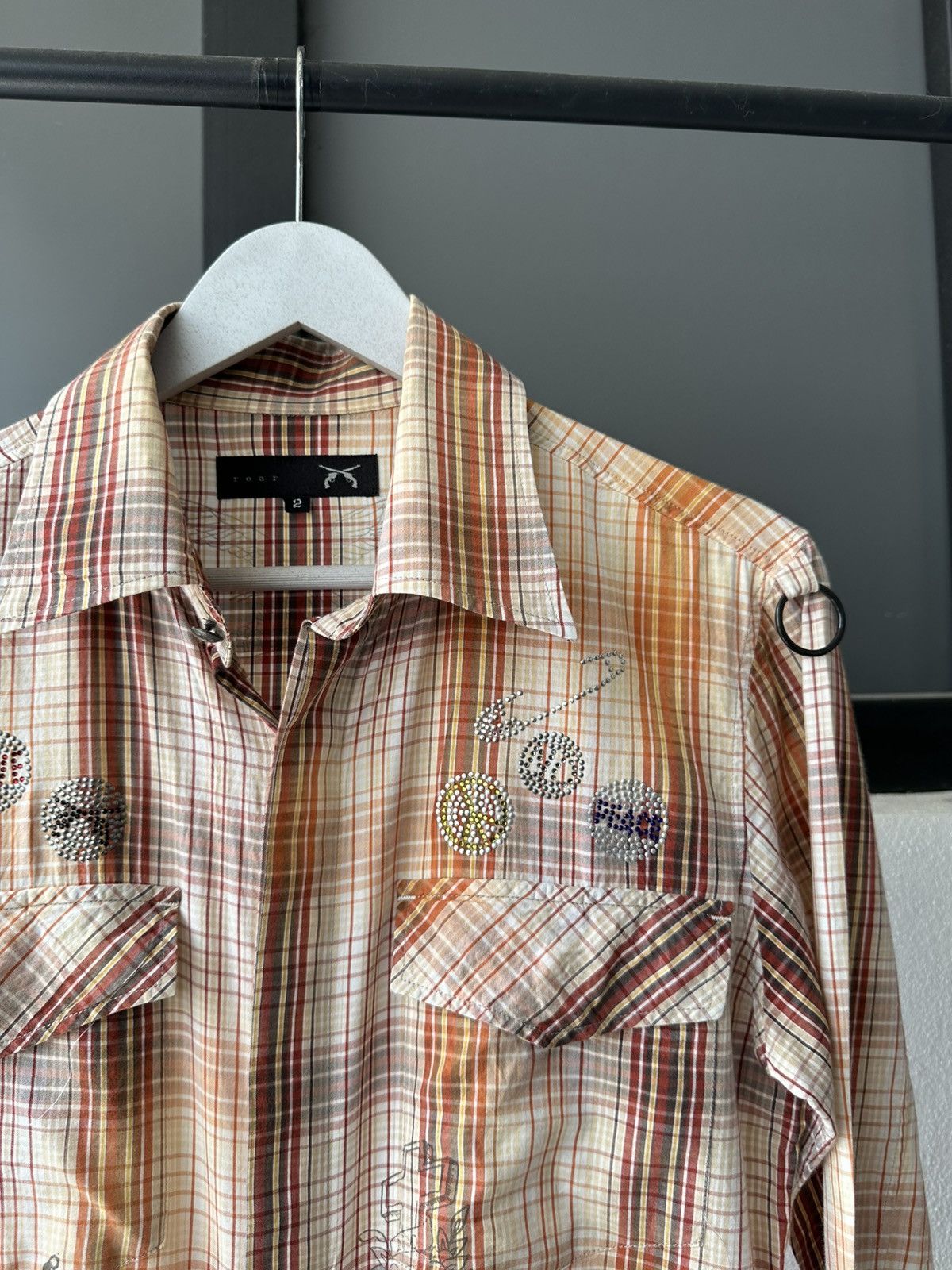 roarguns 2006SS - Roarguns “ Love & Peace “ shadow plaid shirt Size US M / EU 48-50 / 2 - 18 Thumbnail