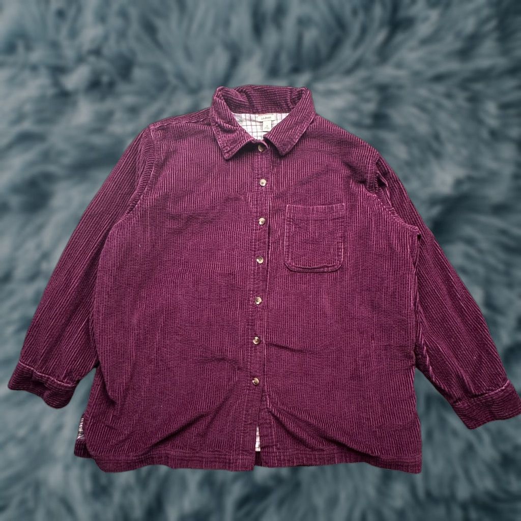 Vintage LL Bean Comfort Corduroy Relaxed Button Up Long Sleeve Shirt Womens 1X Lined Purple Size XL / US 12-14 / IT 48-50 - 1 Thumbnail